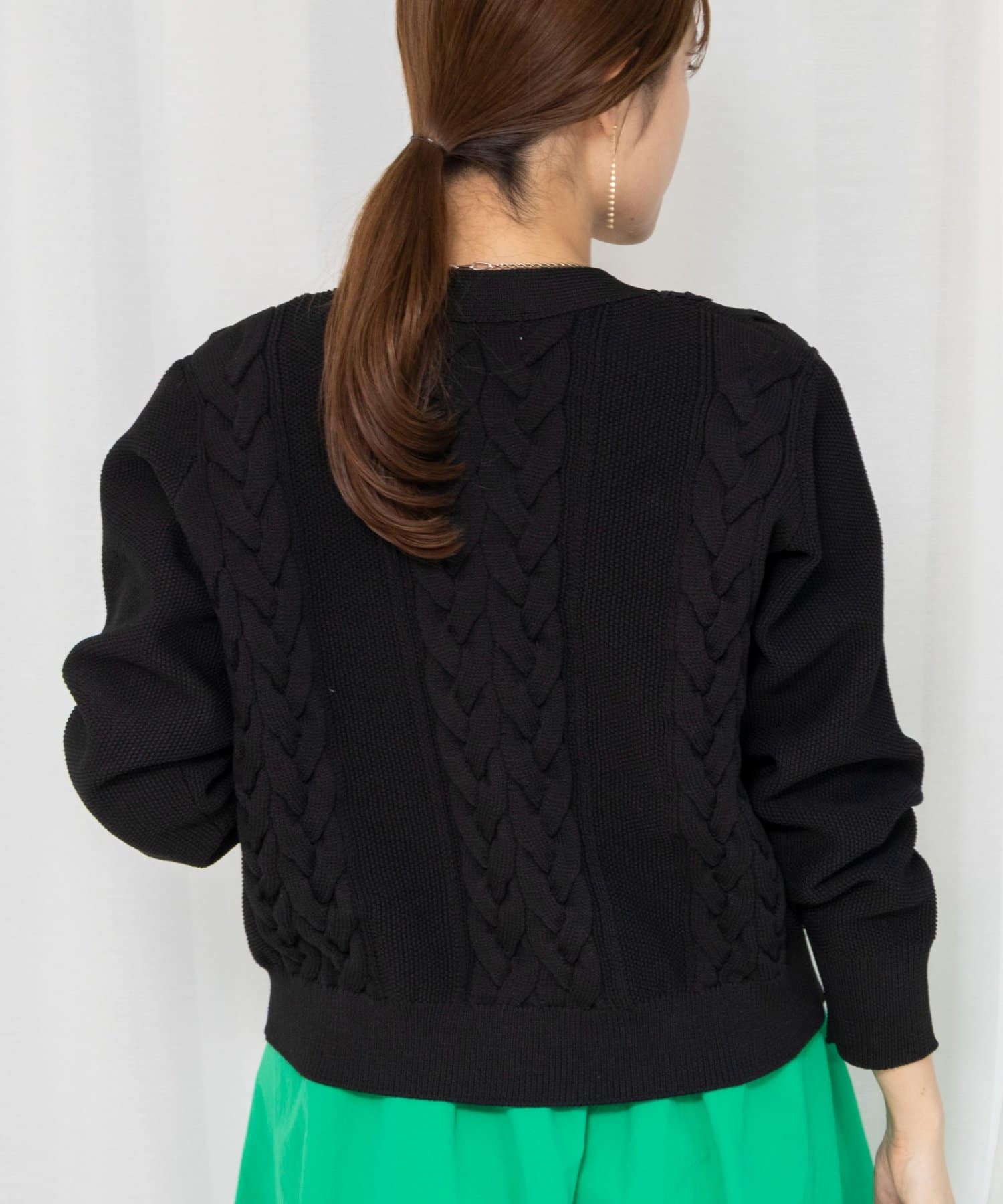 NOLLEY'S(ノーリーズ) 《手洗い可能》ケーブルレースVネックカーディガン