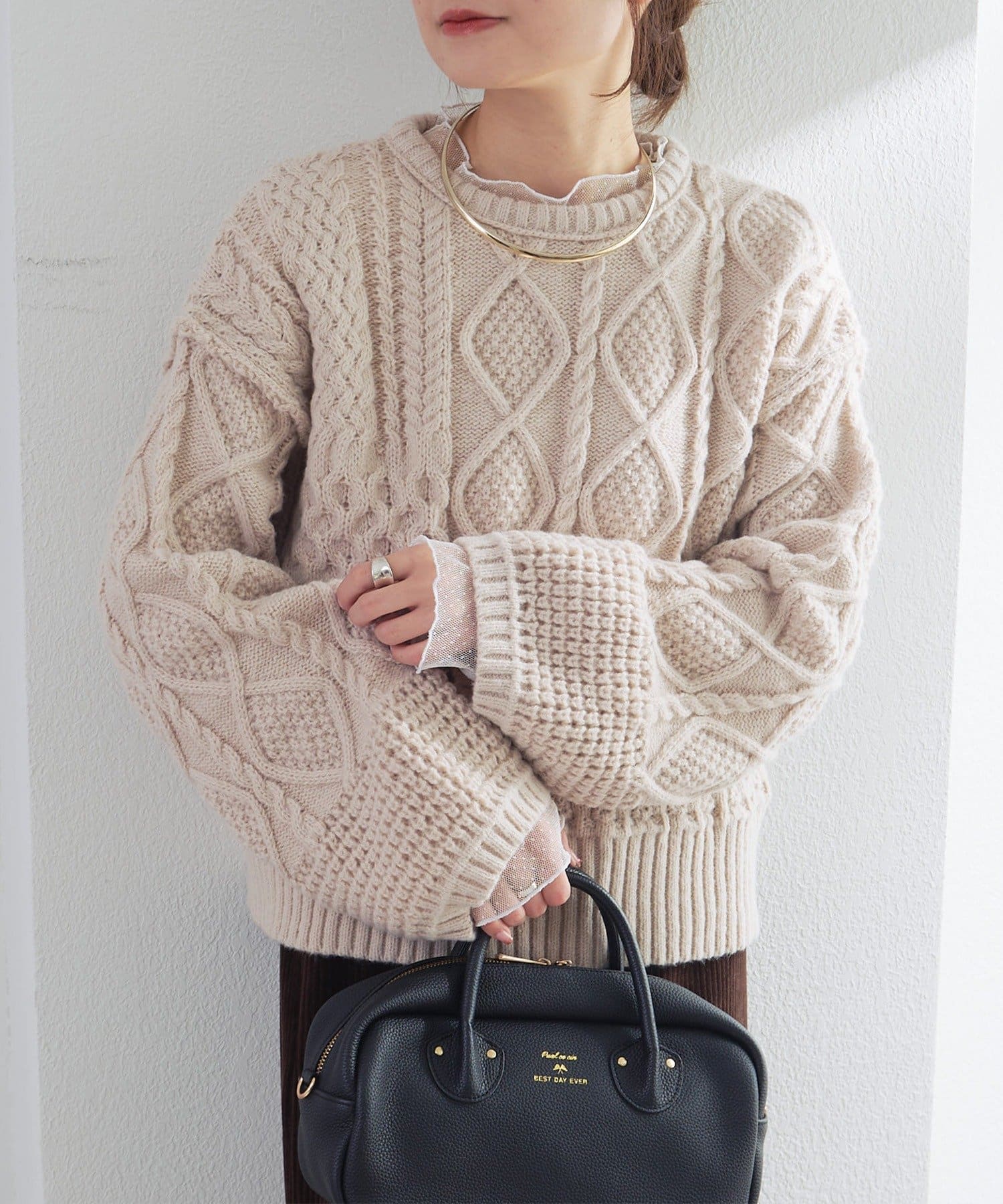 PUAL CE CIN(ピュアルセシン) ミックスケーブルニットプルオーバー