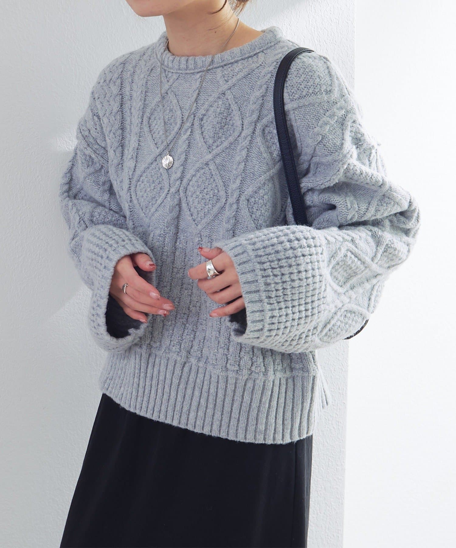 PUAL CE CIN(ピュアルセシン) ミックスケーブルニットプルオーバー