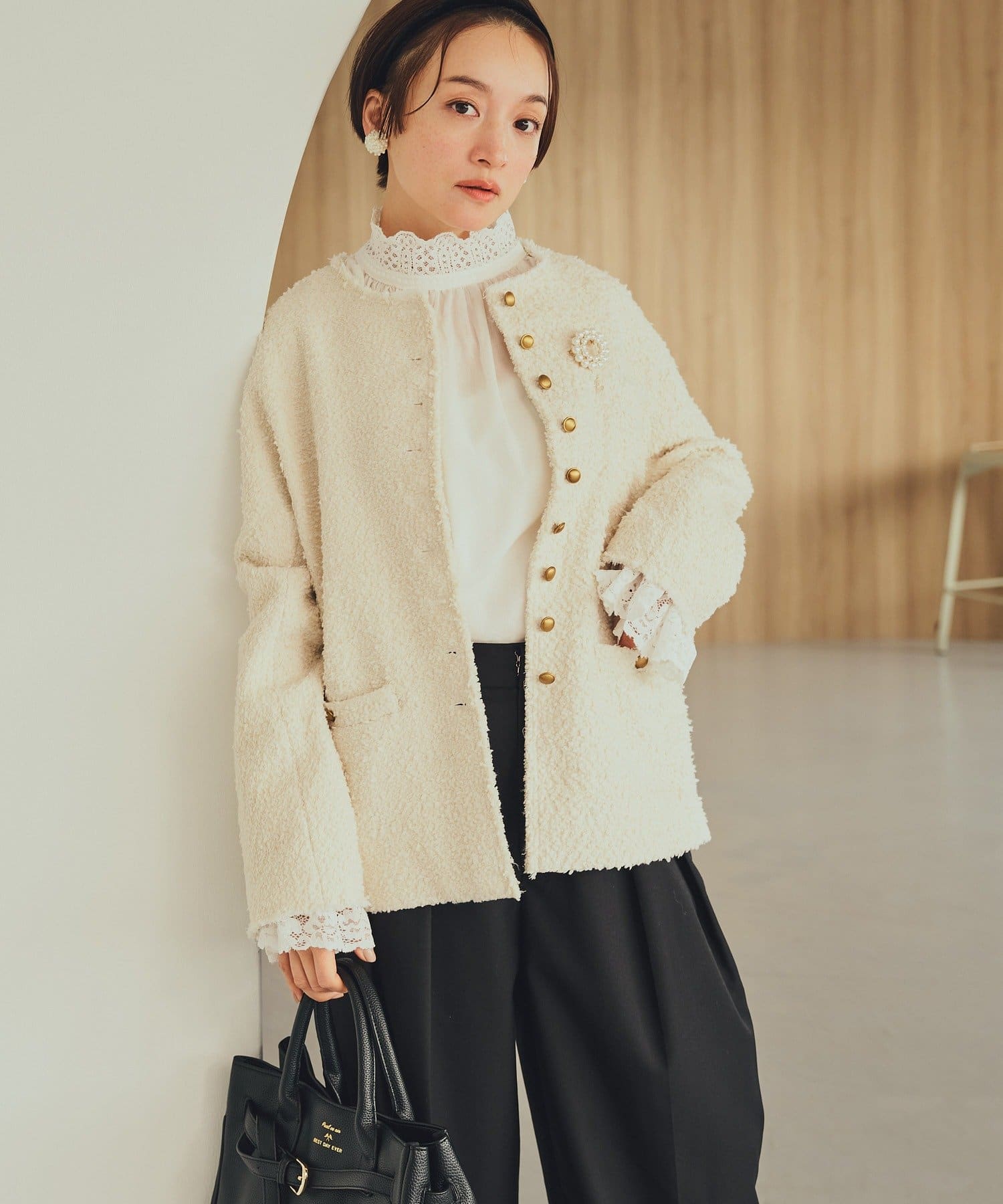 PUAL CE CIN(ピュアルセシン) アソートツィードノーカラージャケット