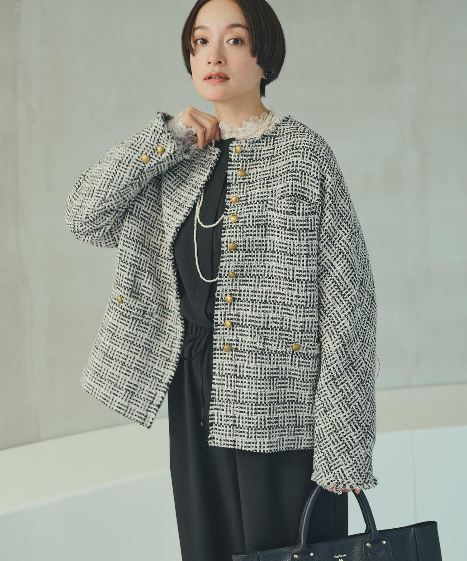 PUAL CE CIN(ピュアルセシン) アソートツィードノーカラージャケット