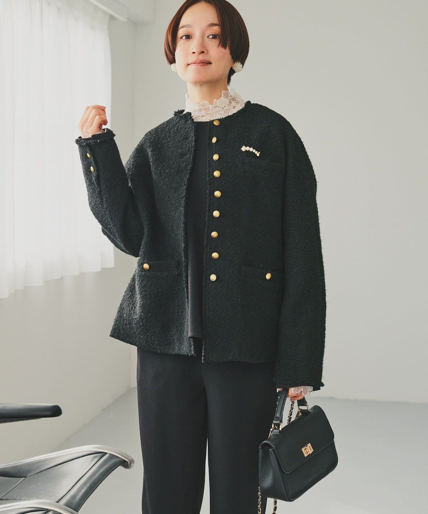 PUAL CE CIN(ピュアルセシン) アソートツィードノーカラージャケット