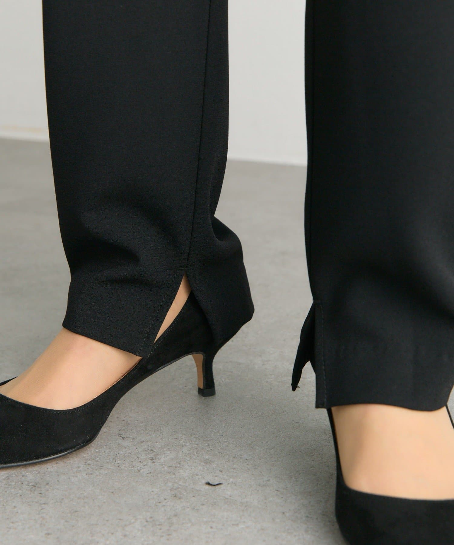 PUAL CE CIN(ピュアルセシン) 【Du noir/セットアップ対応】ストレッチジョーゼットインスリットパンツ