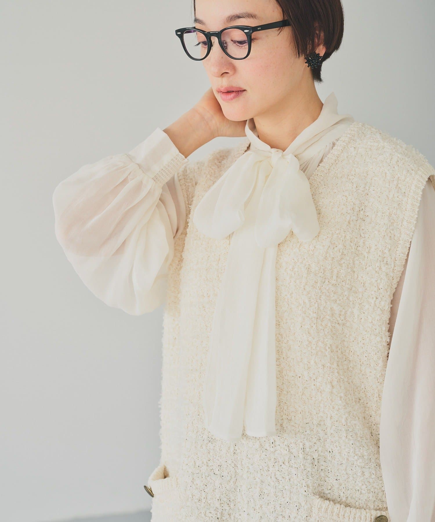 PUAL CE CIN(ピュアルセシン) シアーリボンタイ2WAYブラウス