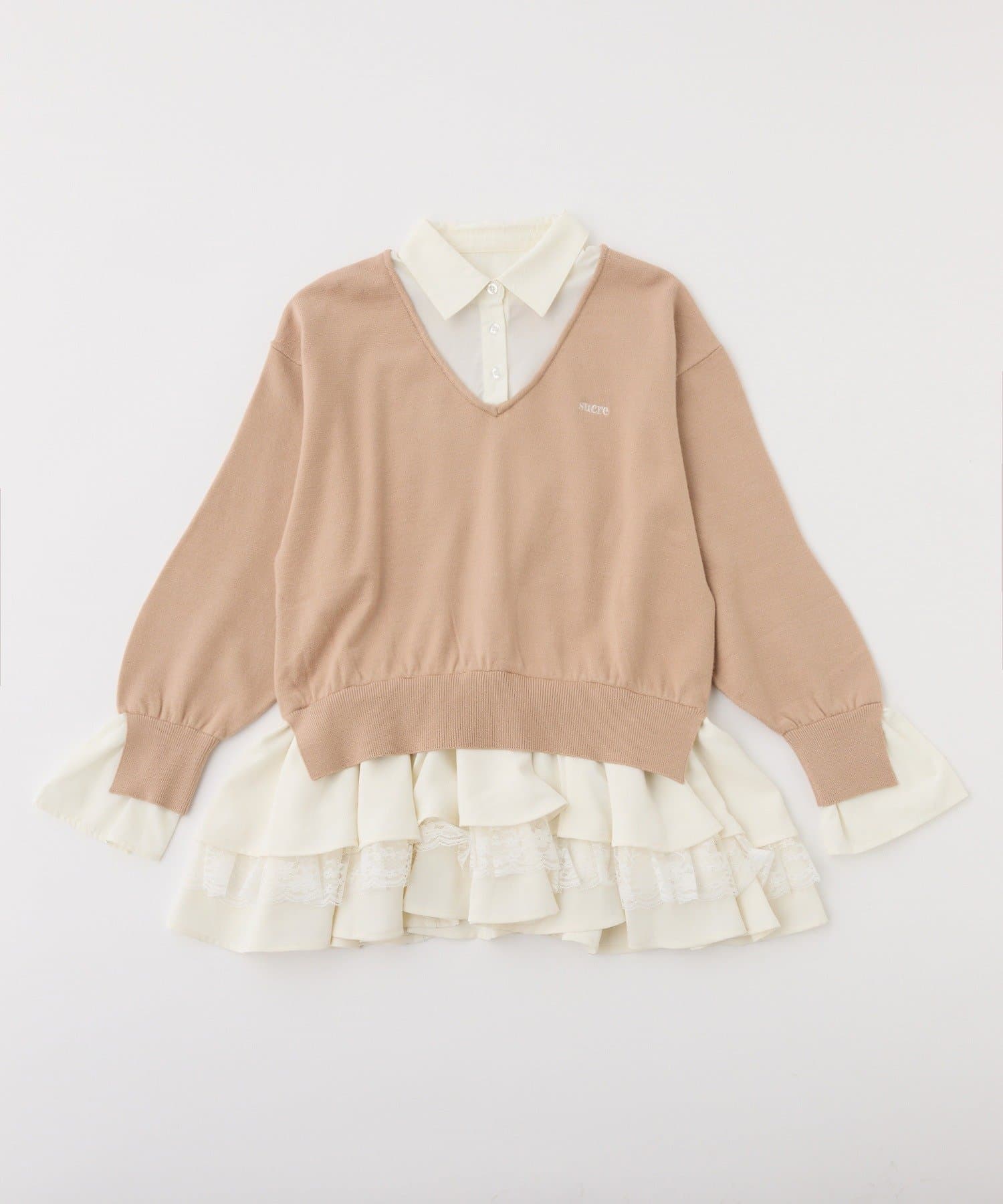 one after another NICE CLAUP(ワンアフターアナザー ナイスクラップ) 【お気に入り総選挙5位】ニットドッキングチュニックシャツワンピ