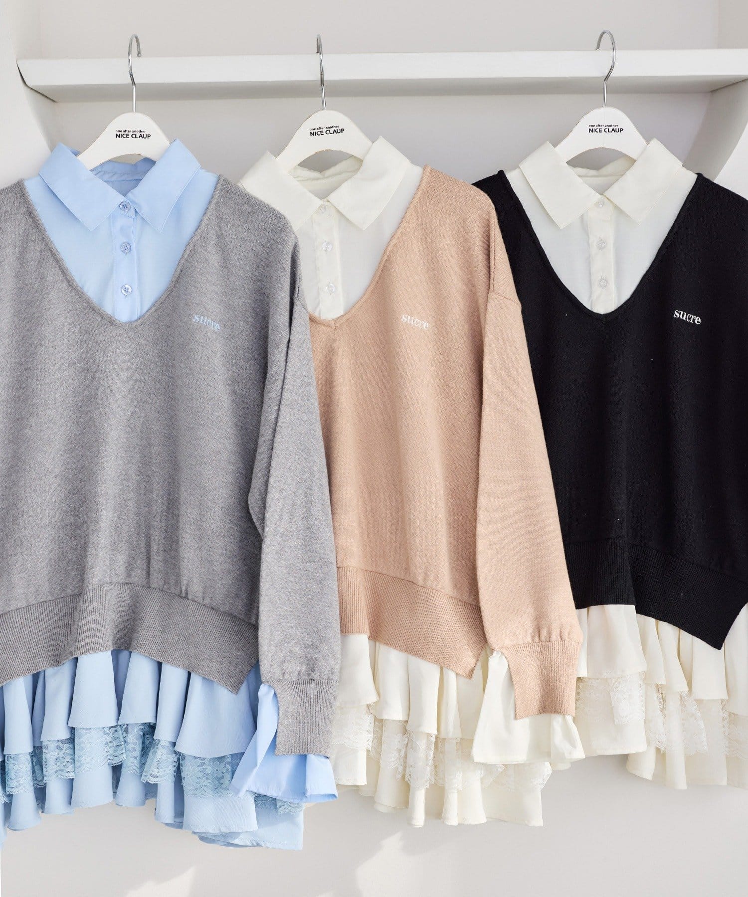 one after another NICE CLAUP(ワンアフターアナザー ナイスクラップ) 【お気に入り総選挙5位】ニットドッキングチュニックシャツワンピ