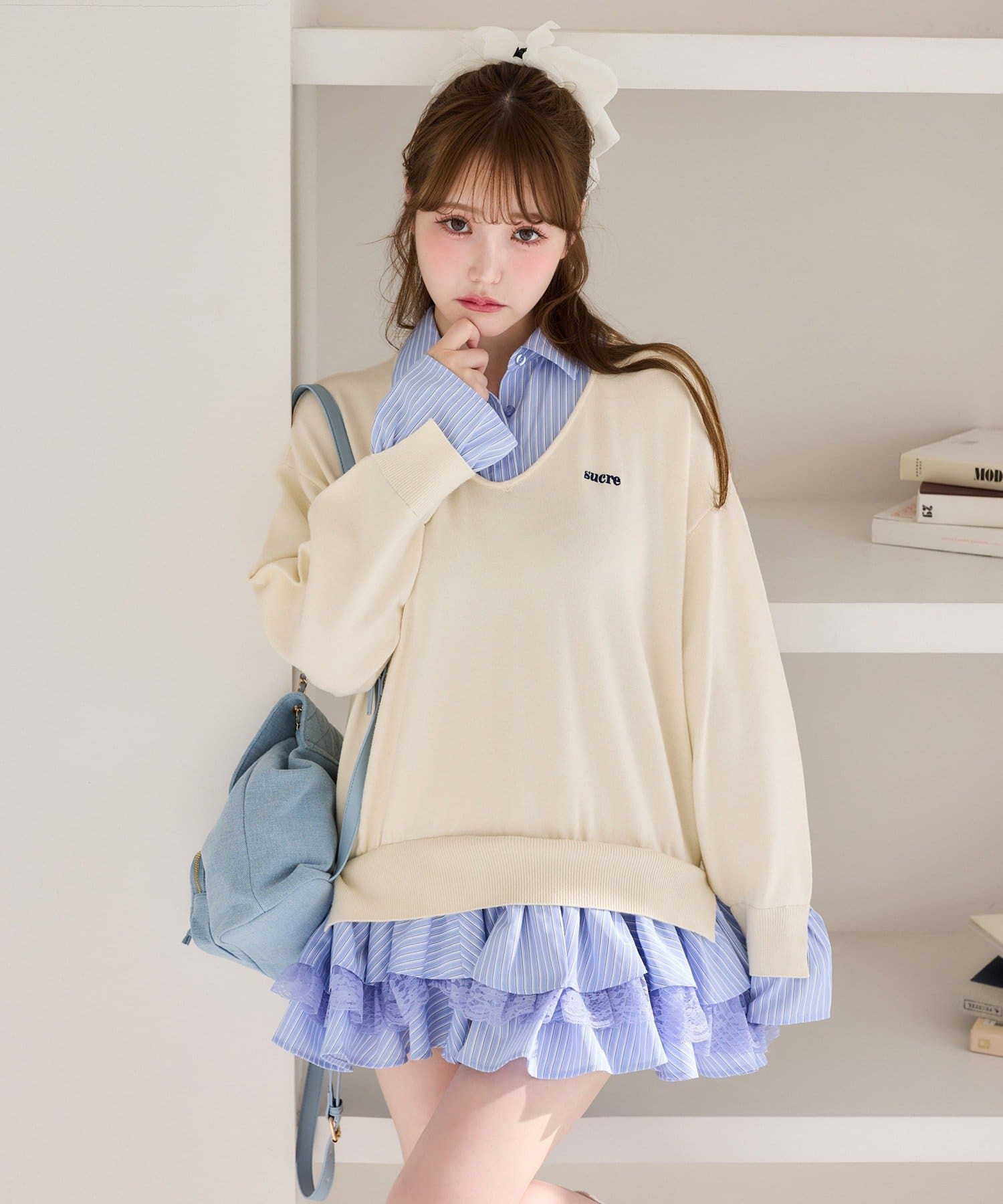 one after another NICE CLAUP(ワンアフターアナザー ナイスクラップ) ニットドッキングチュニックシャツワンピ