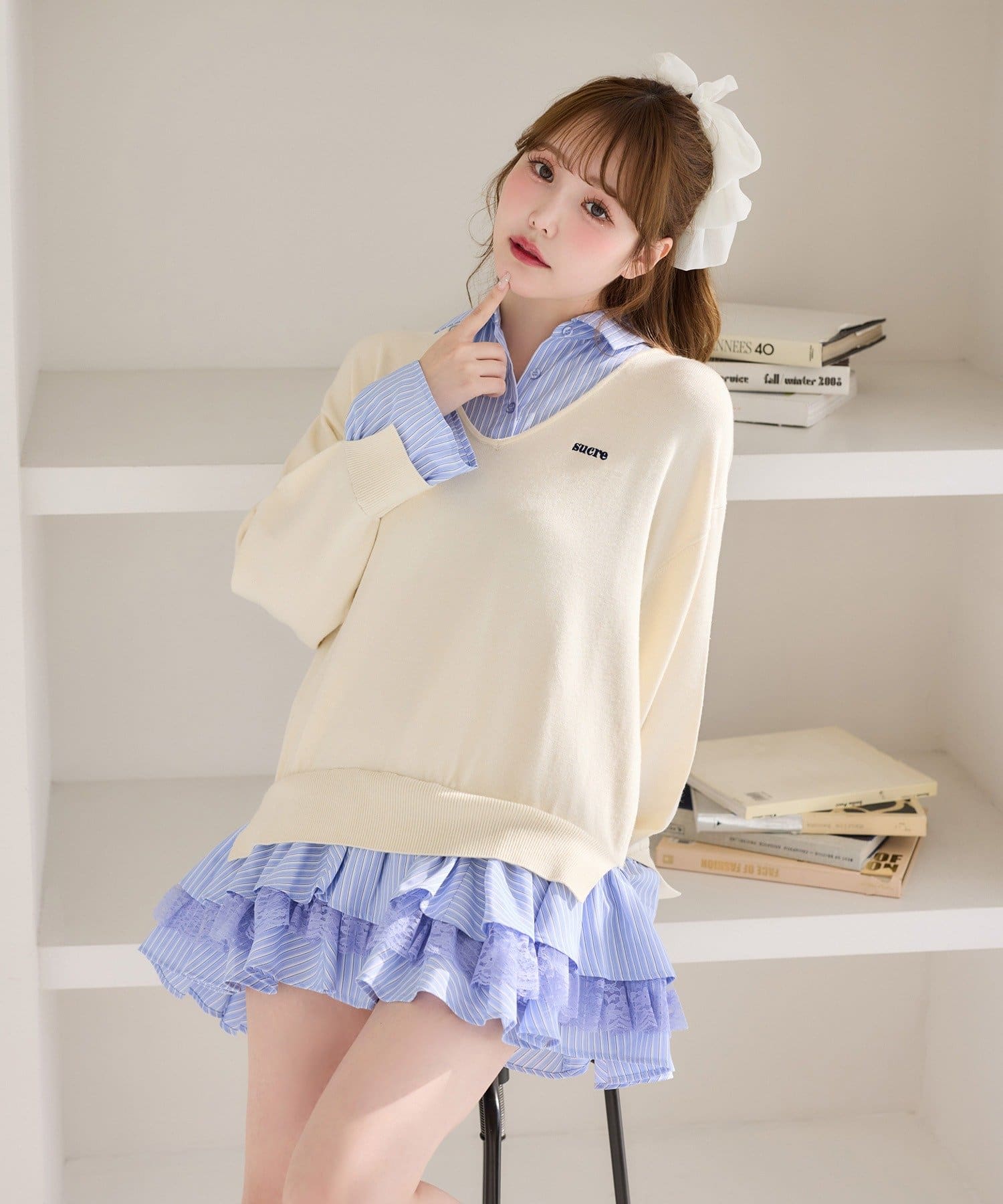 one after another NICE CLAUP(ワンアフターアナザー ナイスクラップ) ニットドッキングチュニックシャツワンピ