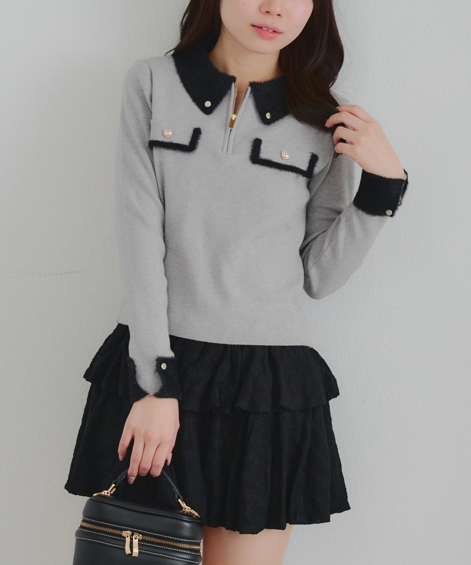 Remind me and forever(リマインドミーアンドフォーエバー) 配色フェザーハーフジップニット