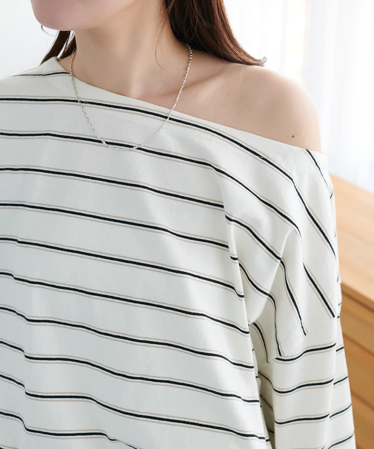 DISCOAT(ディスコート) 【大人見え◎】2WAYワンショルボーダープルオーバー《WEB限定カラーあり》