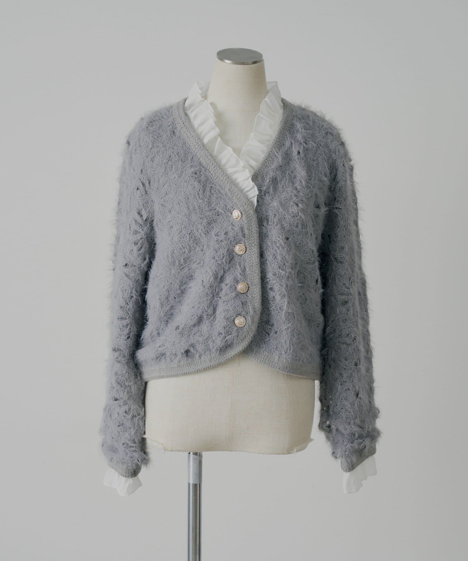 Chico(チコ) 【SALON by Chico】取り外しフリル襟フラワーニットジャケットカーディガン