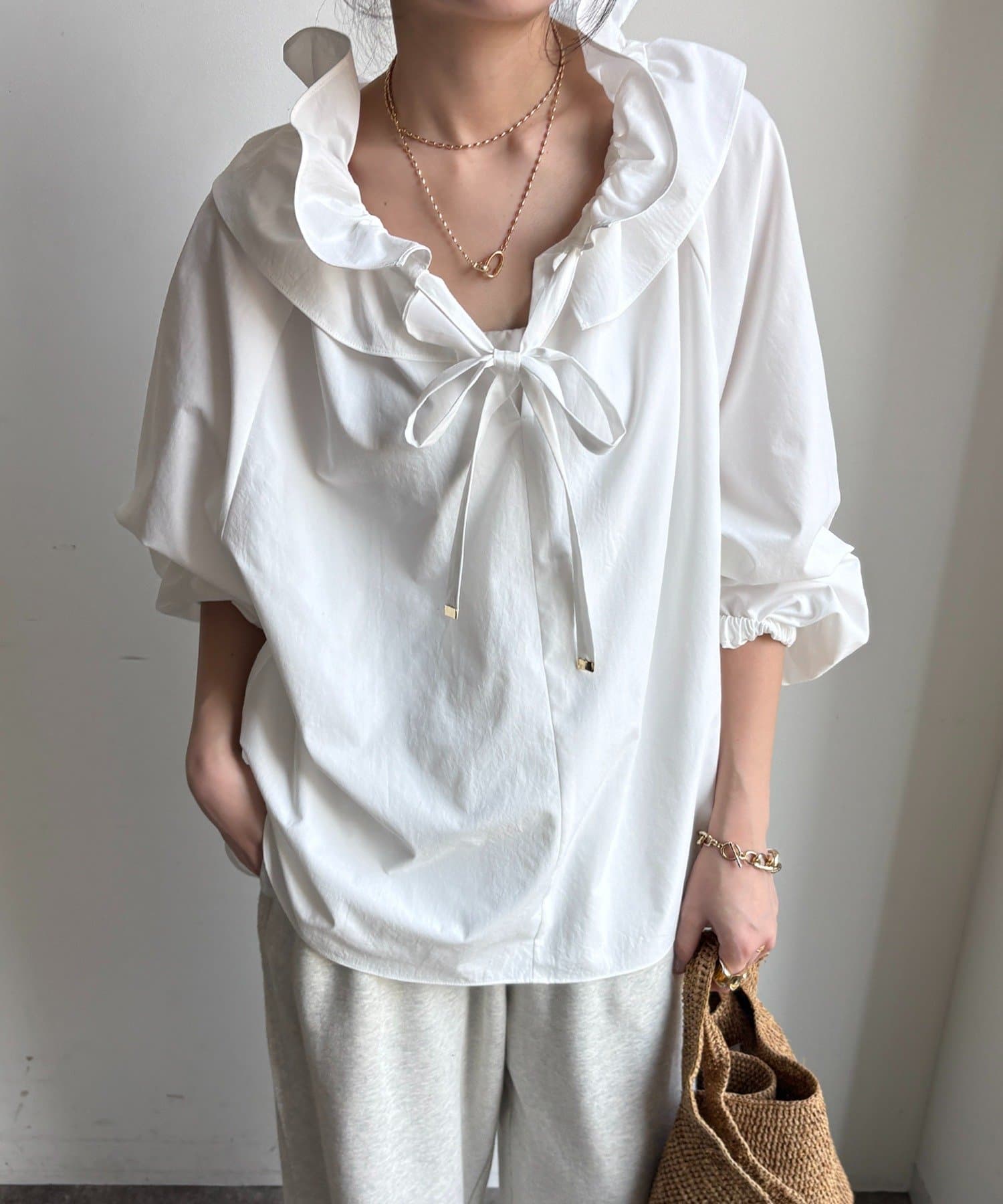 DOUDOU(ドゥドゥ) ダブルフリルカラーブラウス