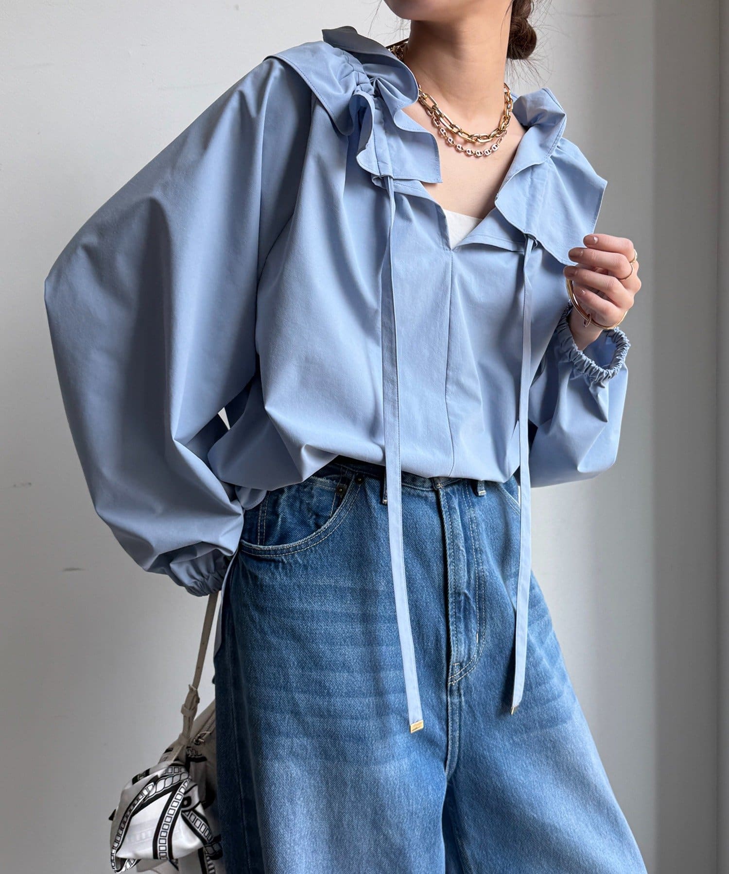 DOUDOU(ドゥドゥ) ダブルフリルカラーブラウス