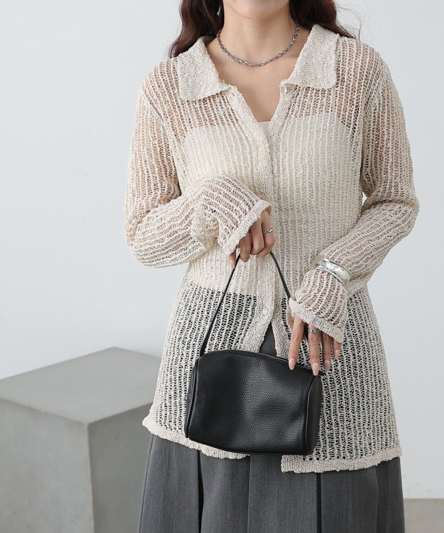 COLONY 2139(コロニー トゥーワンスリーナイン) ネップ透かし編みカーディガン