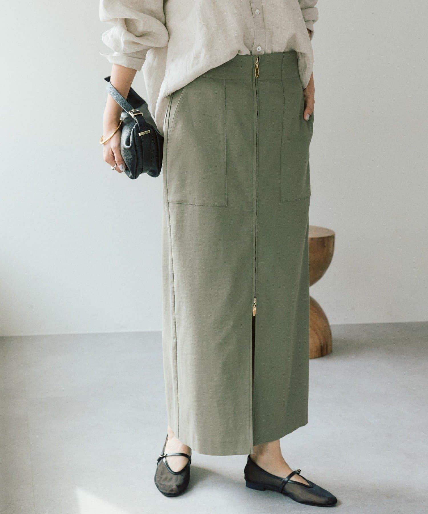 RIVE DROITE(リヴドロワ) 予約【ウオッシャブル/多機能】フロントZIPタイトスカート