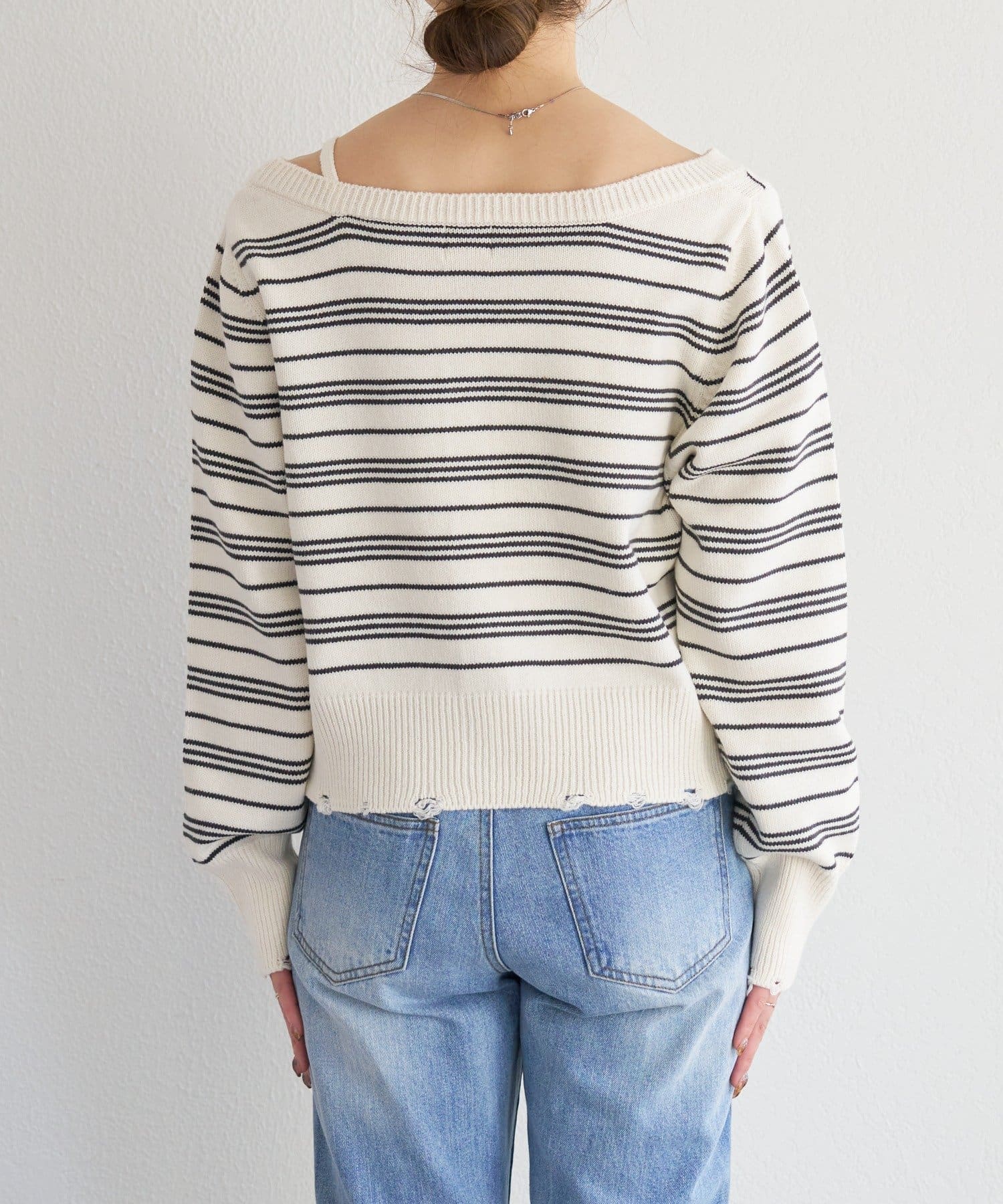 Kastane(カスタネ) B ボーダーダメージカーディガン