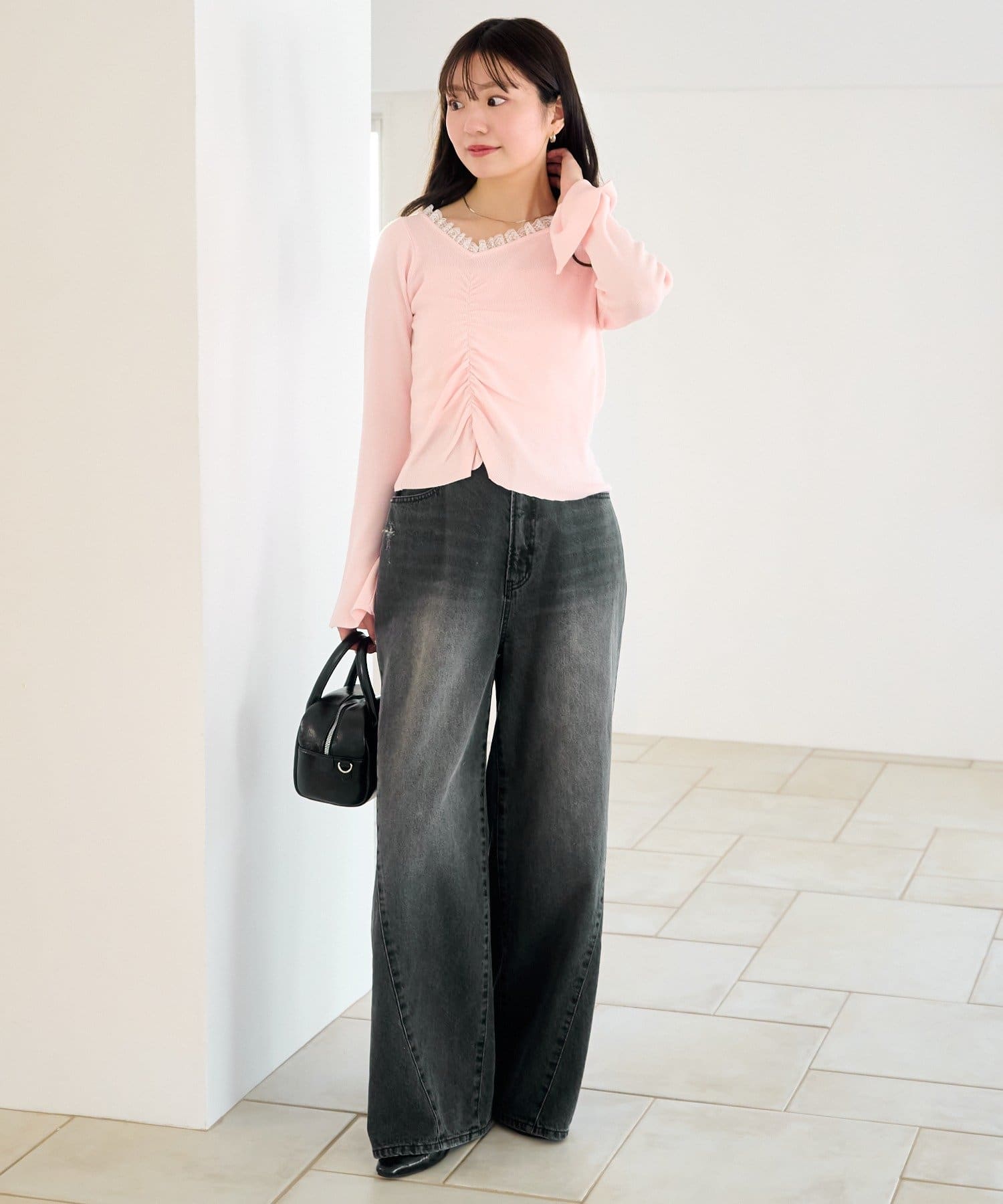 Kastane(カスタネ) 【1.1(木)0:00発売/WEB先行/4色展開】レースシャーリングニット