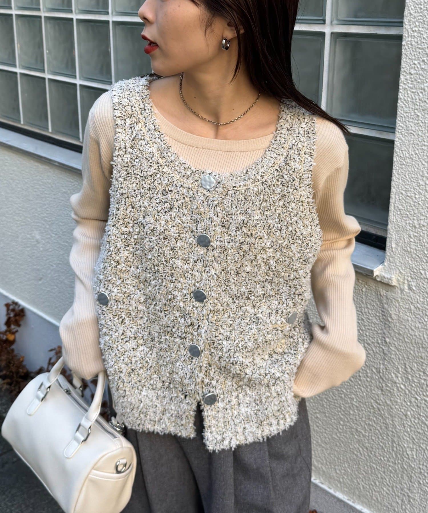 CIAOPANIC TYPY(チャオパニックティピー) 銀ボタンツイードニットベスト