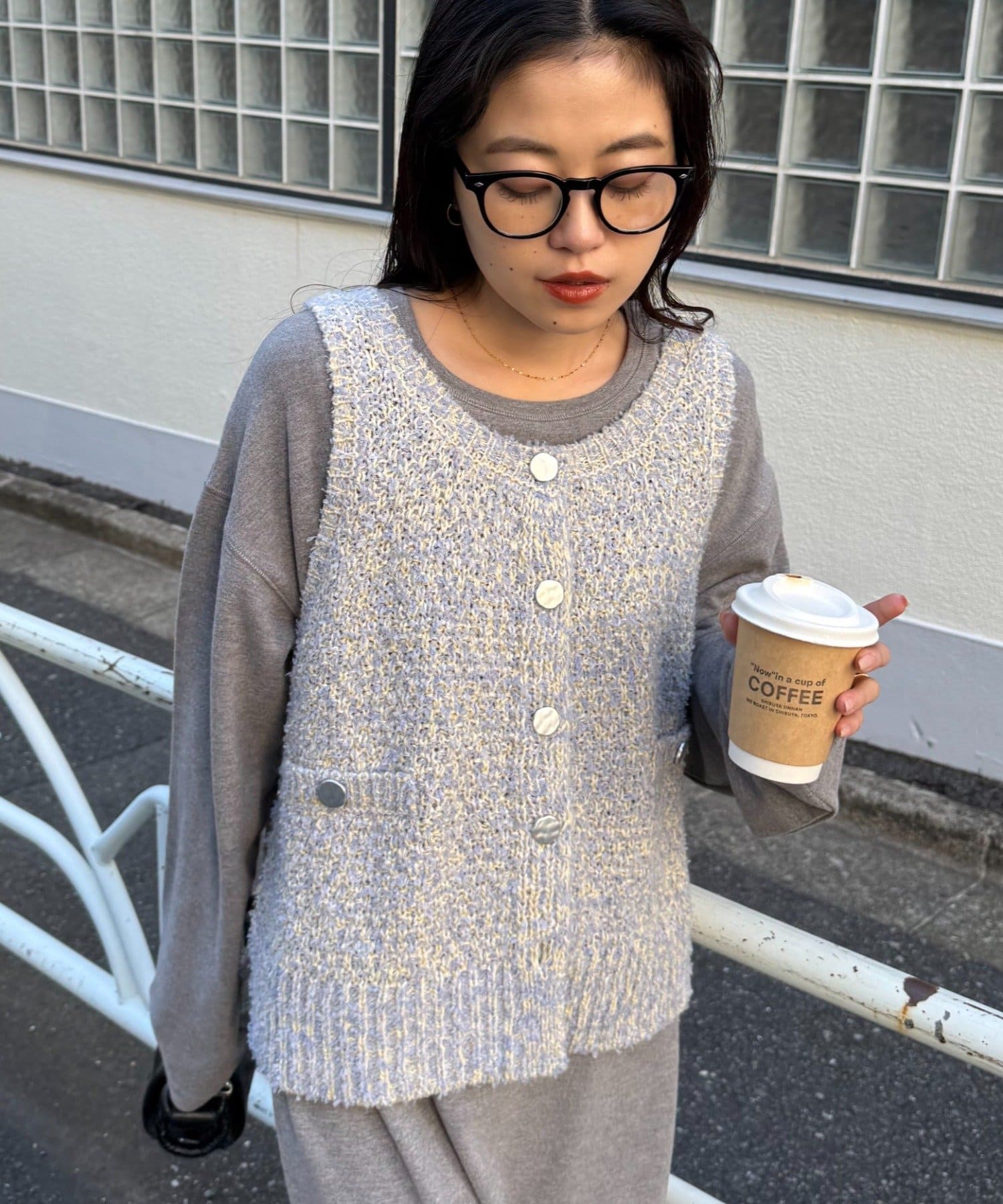 CIAOPANIC TYPY(チャオパニックティピー) 銀ボタンツイードニットベスト