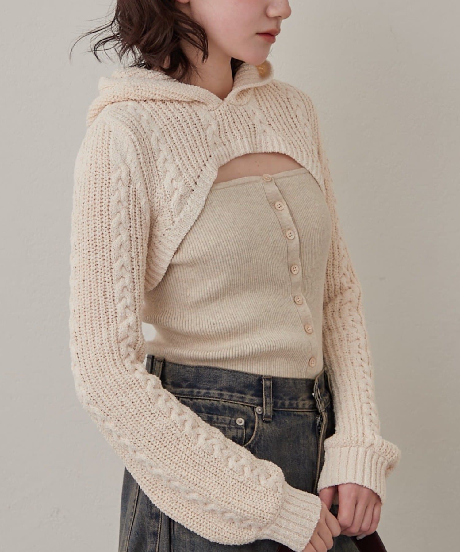 mline(エムライン) [mline]ショートニット フーディーSET