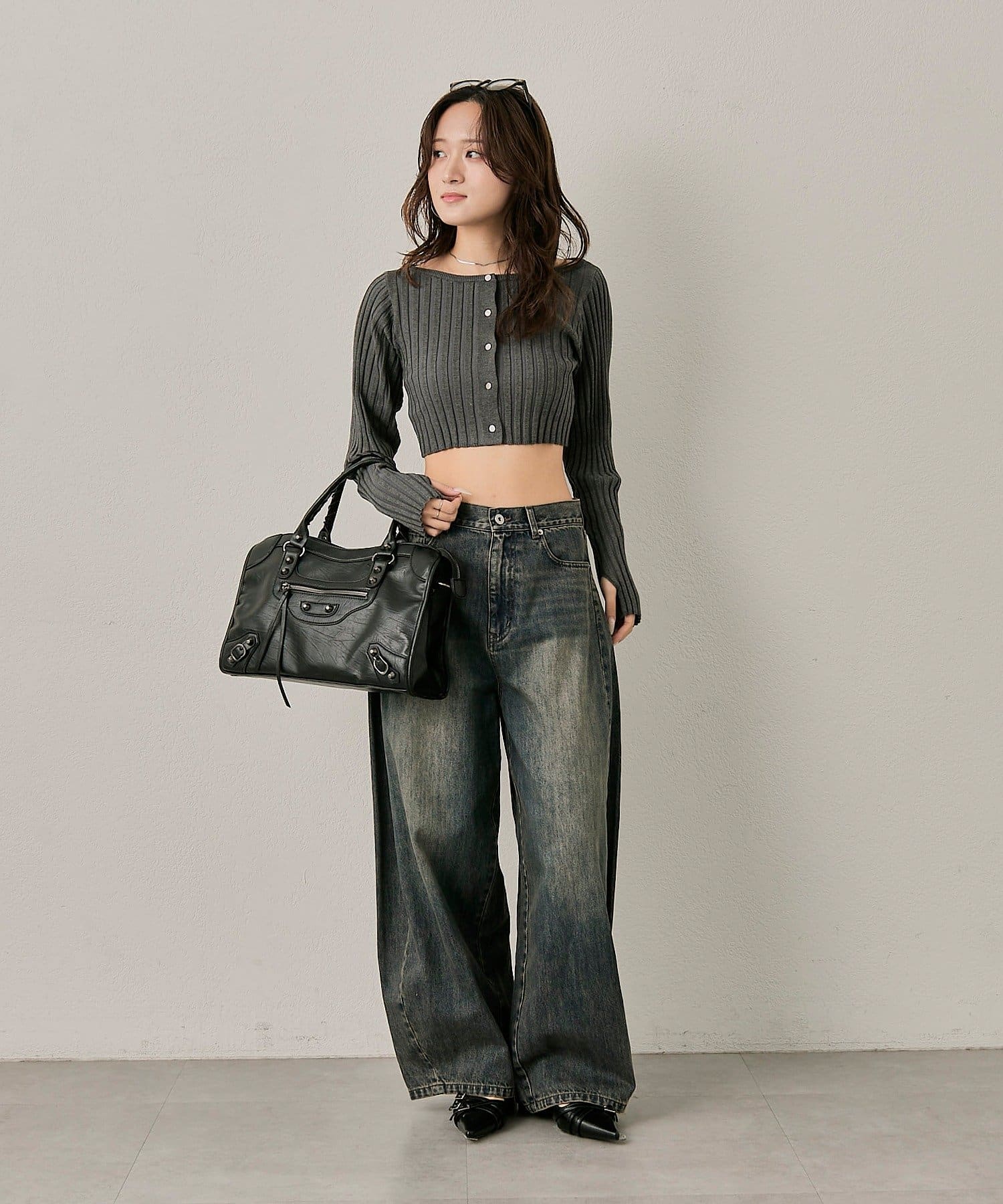 mline(エムライン) [mline]ロゴプレート リブカーディガン