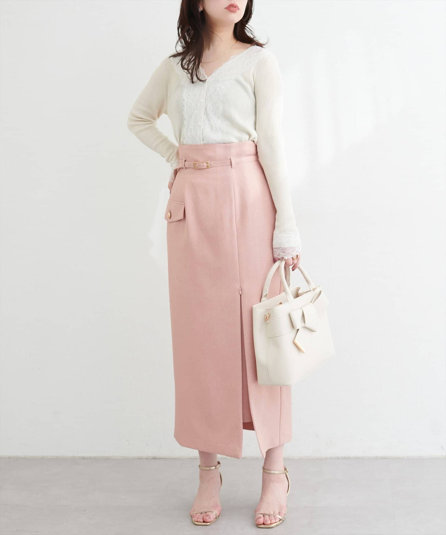 natural couture(ナチュラルクチュール) ベルト付きナロースカート