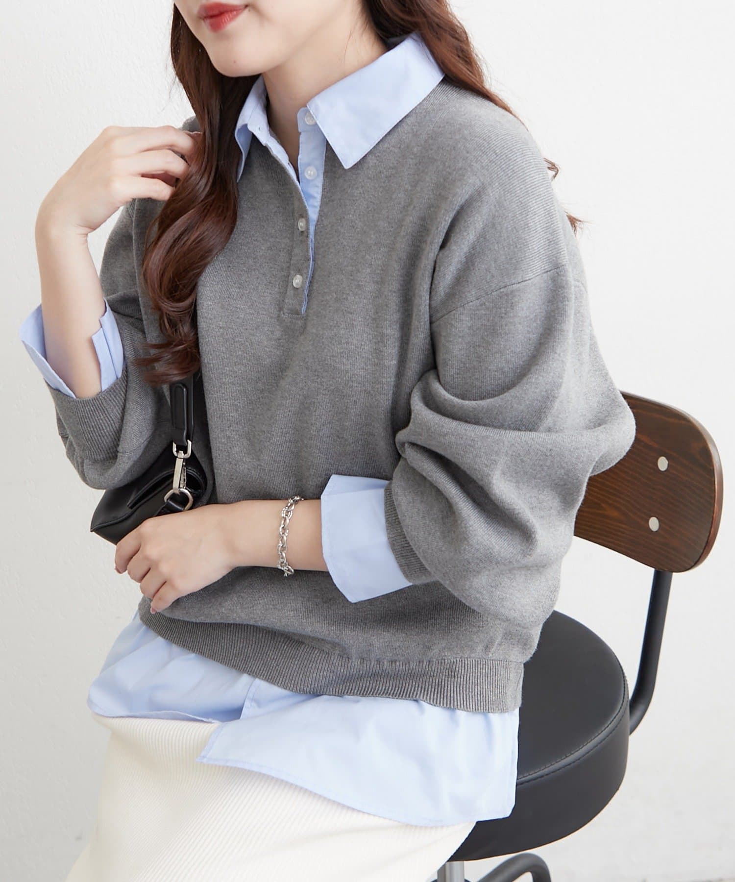 Remind me and forever(リマインドミーアンドフォーエバー) 【nane/WEB限定】《一枚でこなれ感》シャツドッキングニット