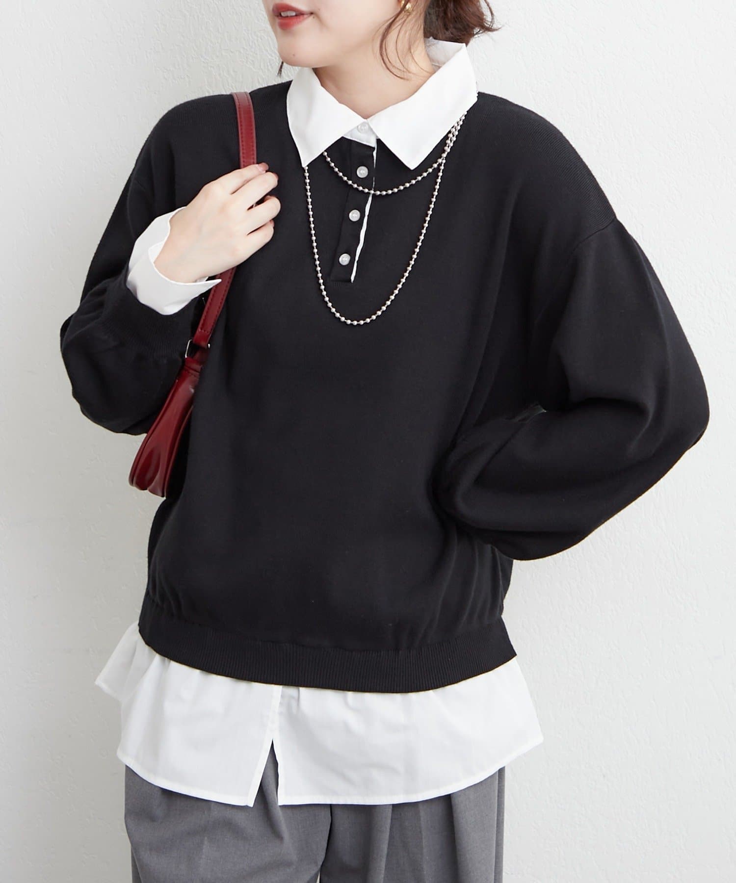 Remind me and forever(リマインドミーアンドフォーエバー) 【nane/WEB限定】《一枚でこなれ感》シャツドッキングニット