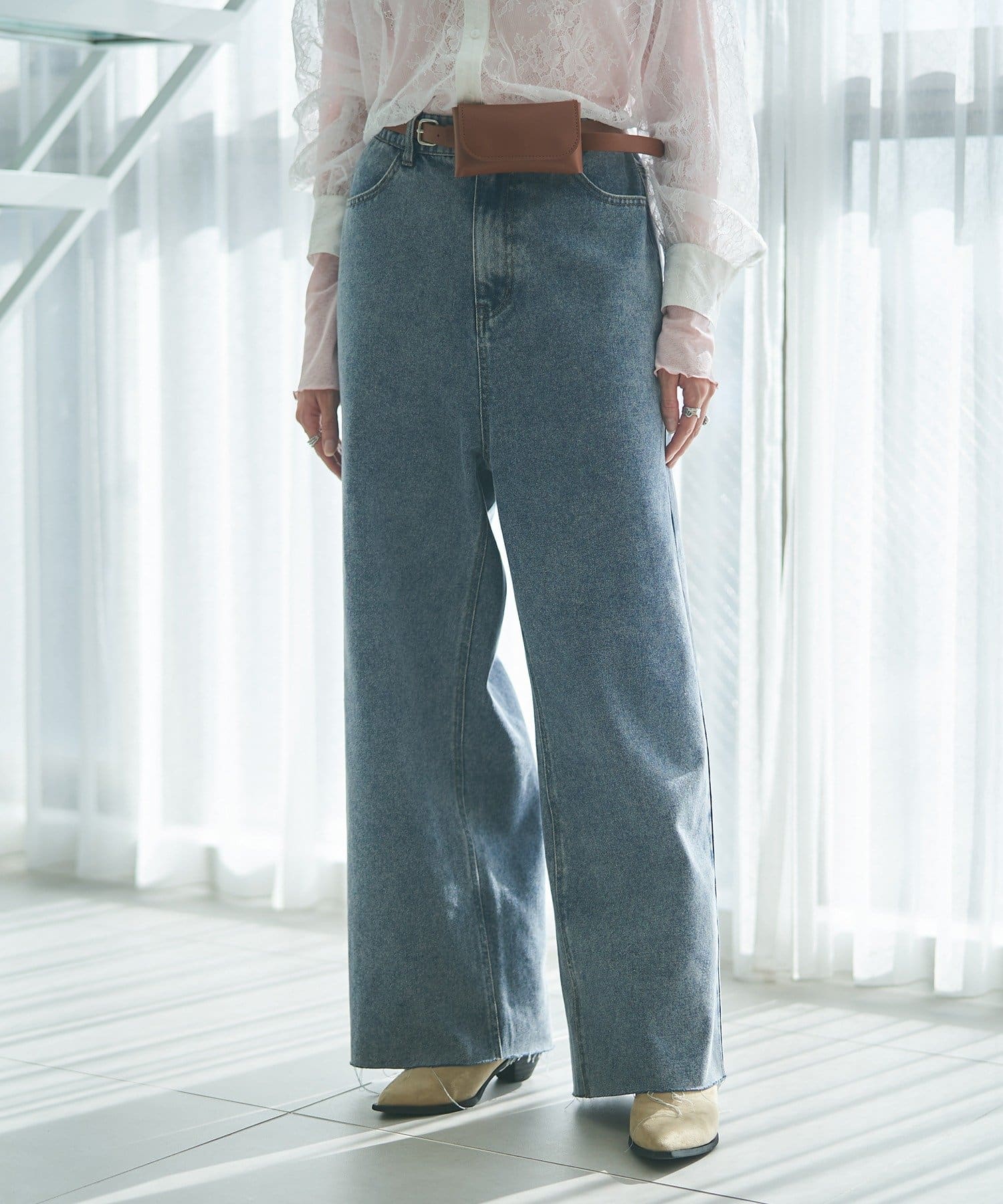 Remind me and forever(リマインドミーアンドフォーエバー) 【2026SS】【ウエスト調節＆セルフカット可能】リメイクライクデニムワイドパンツ