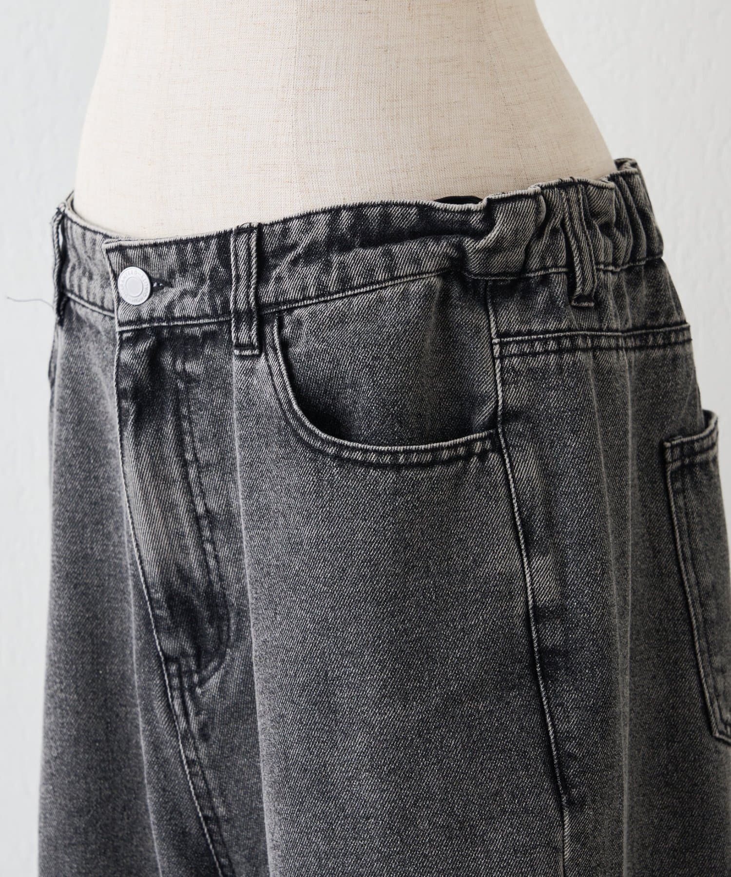 Remind me and forever(リマインドミーアンドフォーエバー) 【2026SS】【ウエスト調節＆セルフカット可能】リメイクライクデニムワイドパンツ