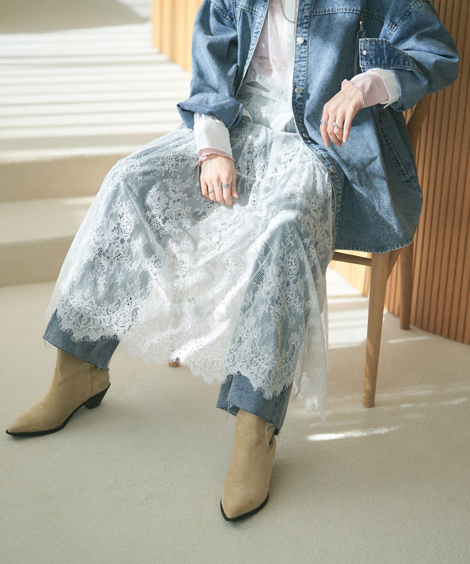 Remind me and forever(リマインドミーアンドフォーエバー) 【2026SS】ひげレースティアードスカート