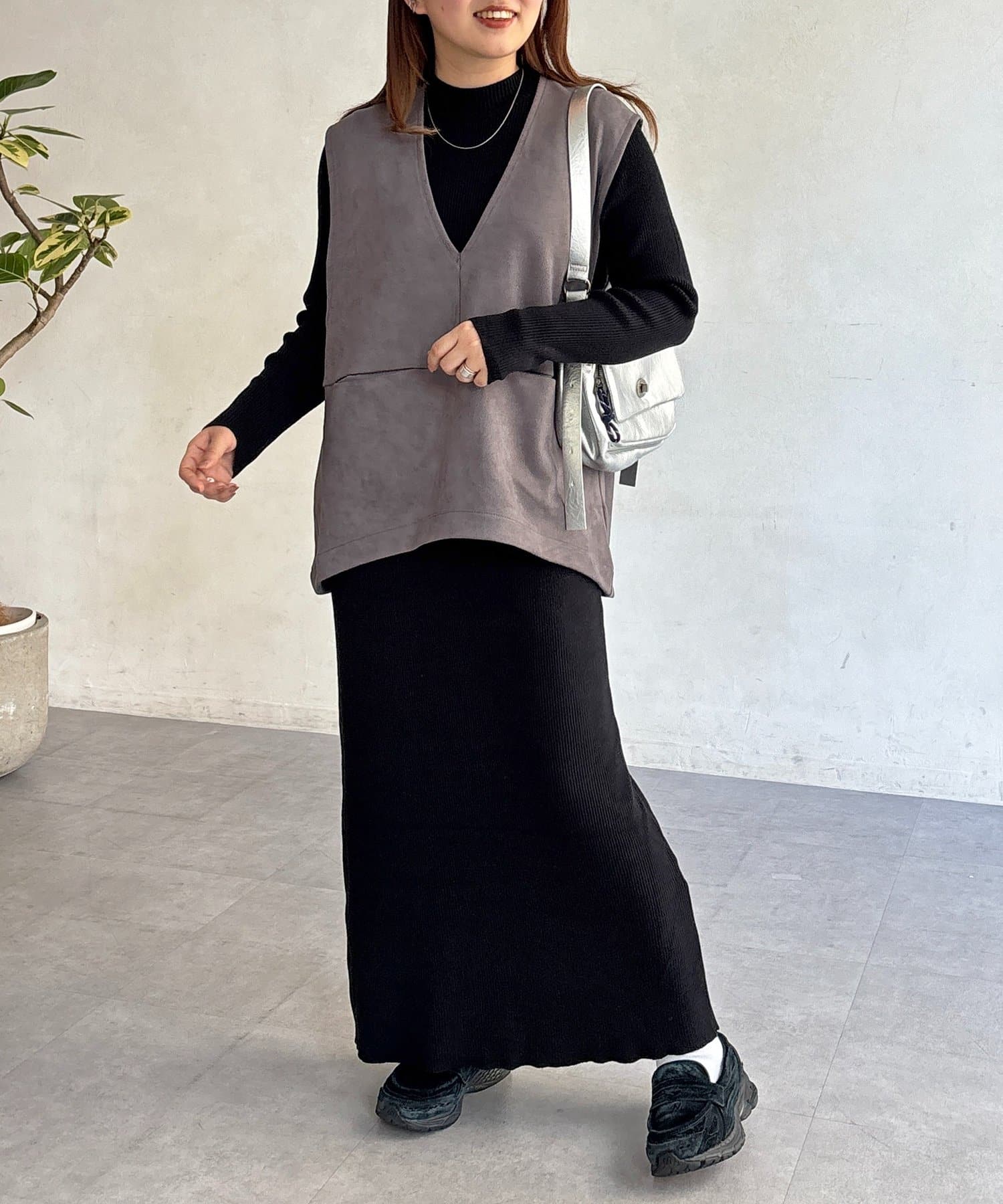 CPCM(シーピーシーエム) フェイクスエードベストセットニットワンピース