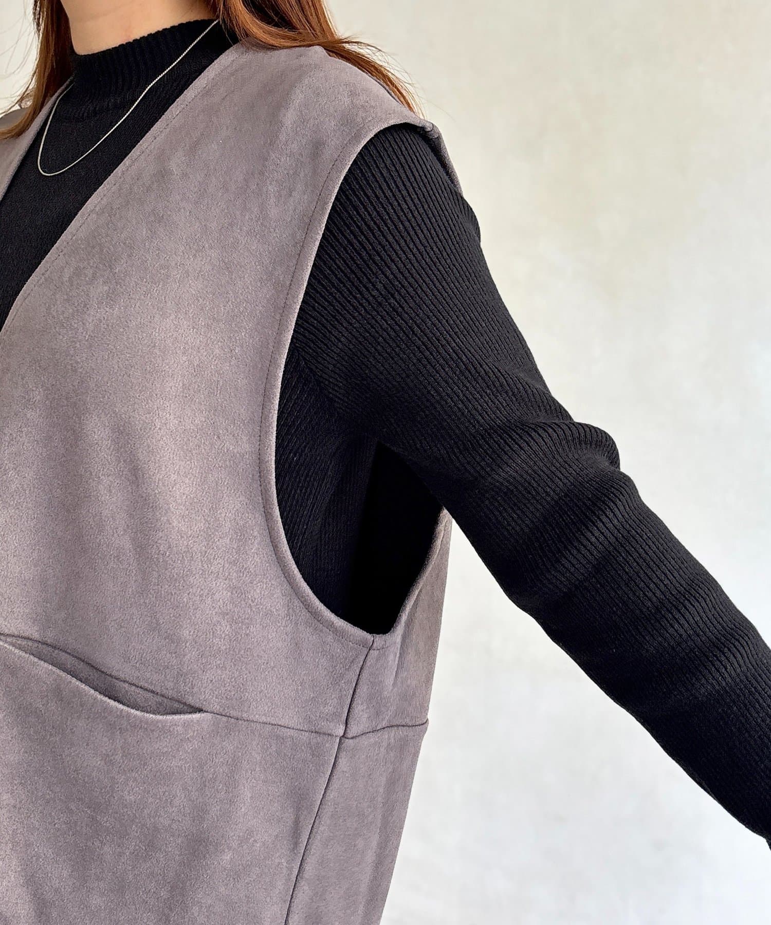 CPCM(シーピーシーエム) フェイクスエードベストセットニットワンピース