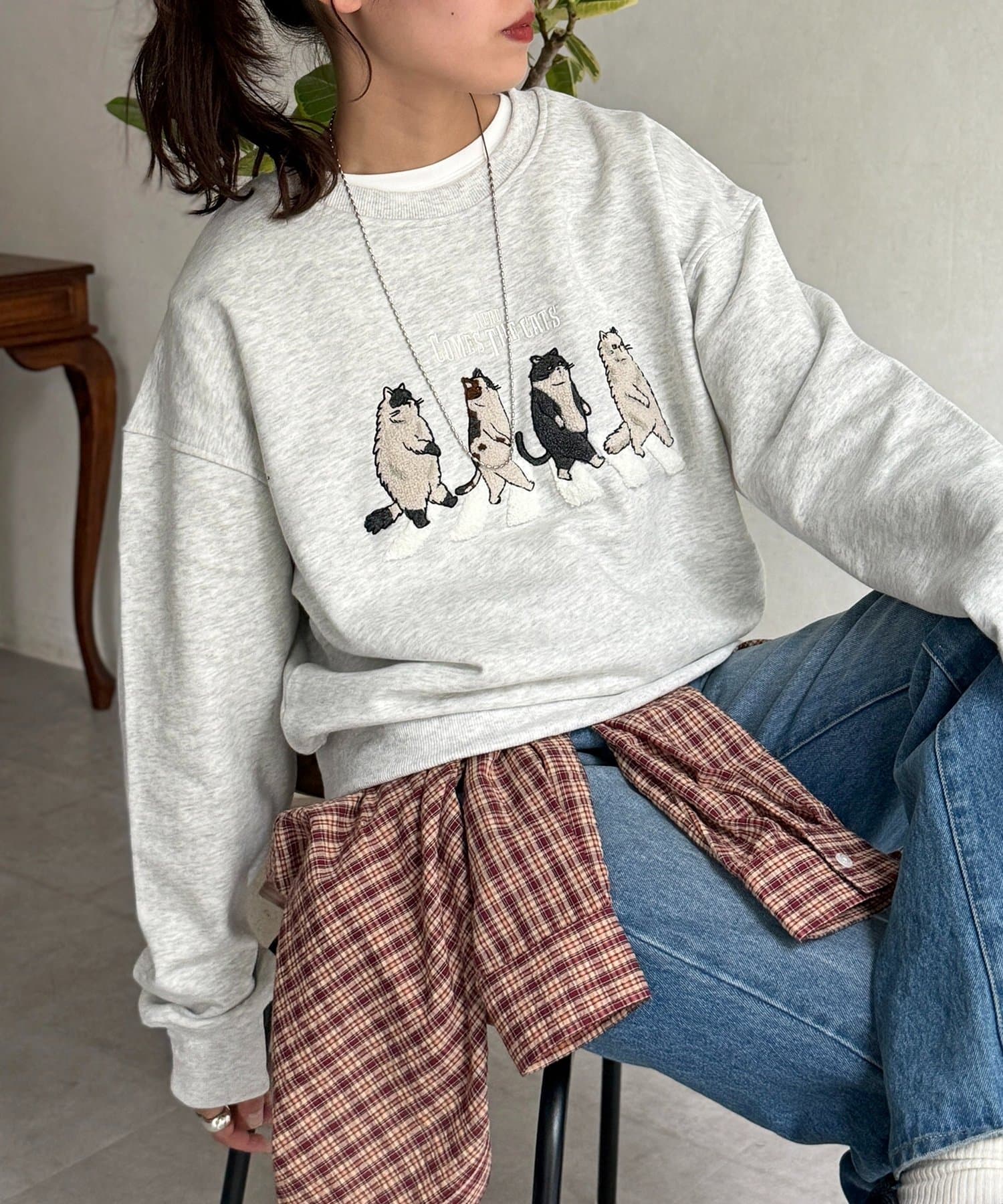 CPCM(シーピーシーエム) ネコサガラ刺繍裏毛スウェット