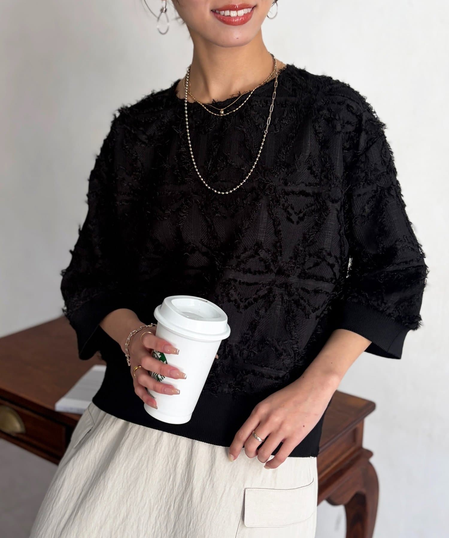 Chez toi(シェトワ) リブ切替花柄JQプルオーバー