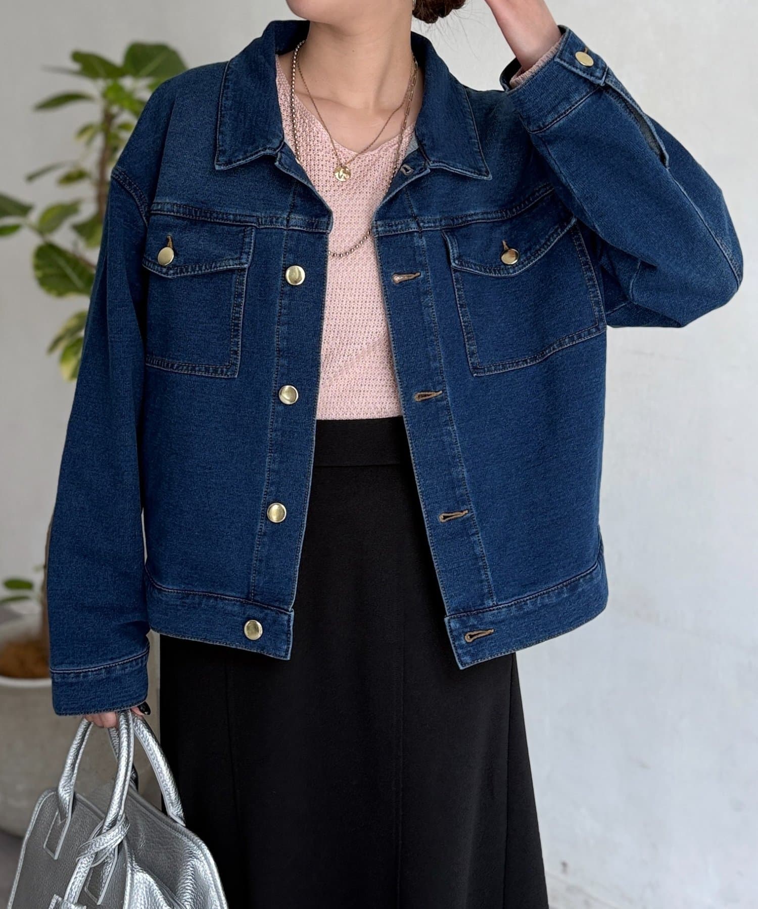 Chez toi(シェトワ) GLDボタン襟付きGジャン