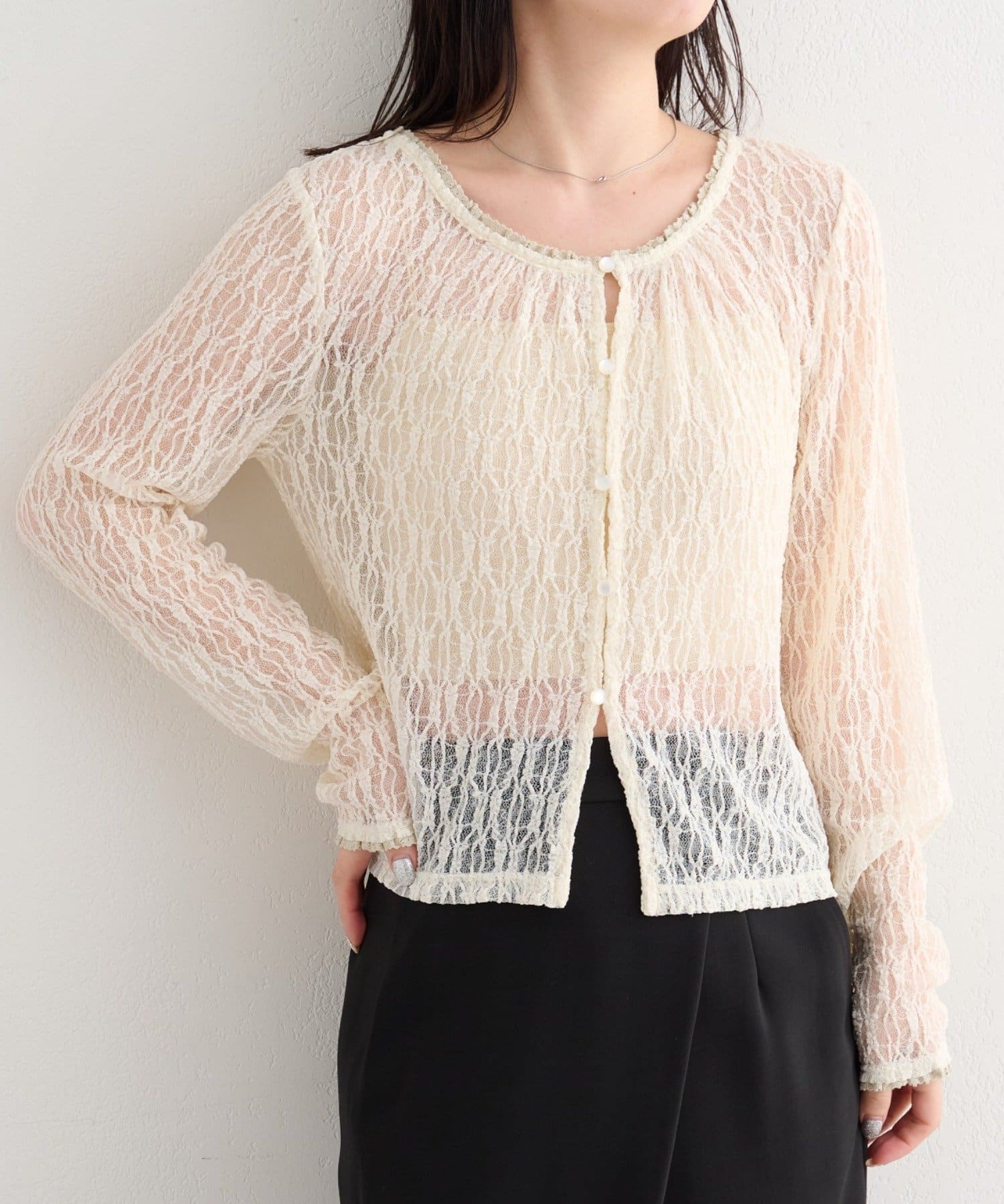 Kastane(カスタネ) 【4色展開/前後2WAY】B レースカットカーディガン