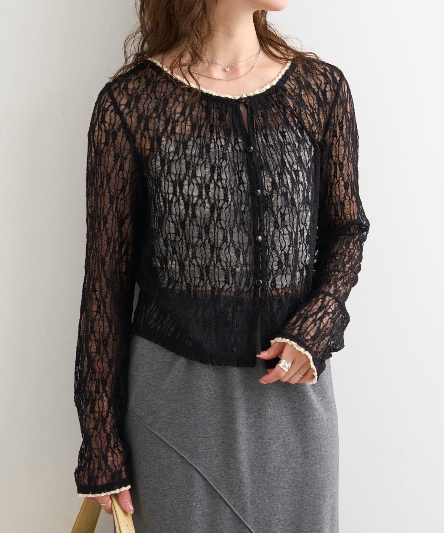 Kastane(カスタネ) 【4色展開/前後2WAY】B レースカットカーディガン