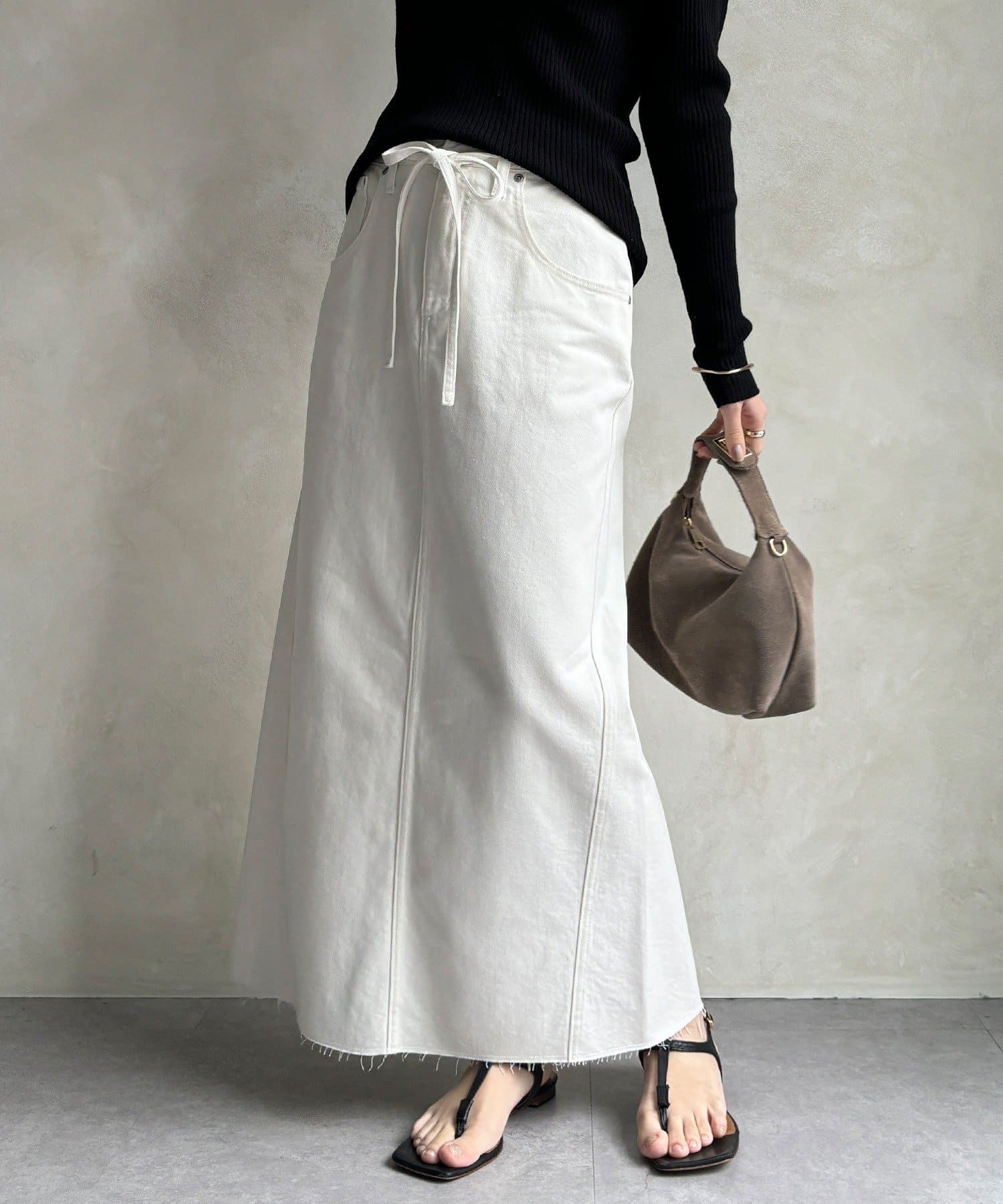 DOUDOU(ドゥドゥ) ベルト付デニムタイトスカート