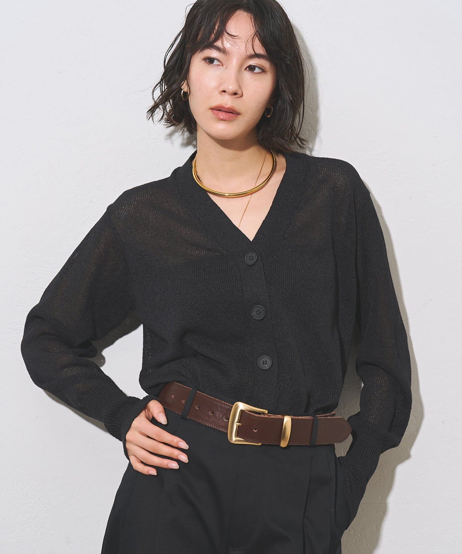 Whim Gazette(ウィム ガゼット) Vネックペーパーヤーンカーディガン