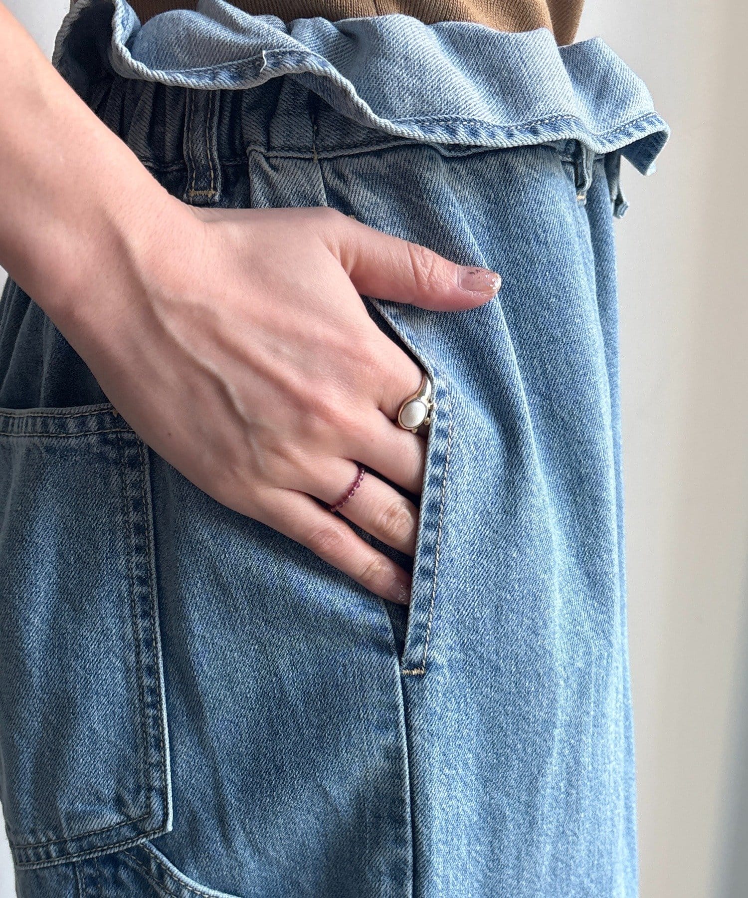 DOUDOU(ドゥドゥ) ウエスト折り返しギャザーデニム