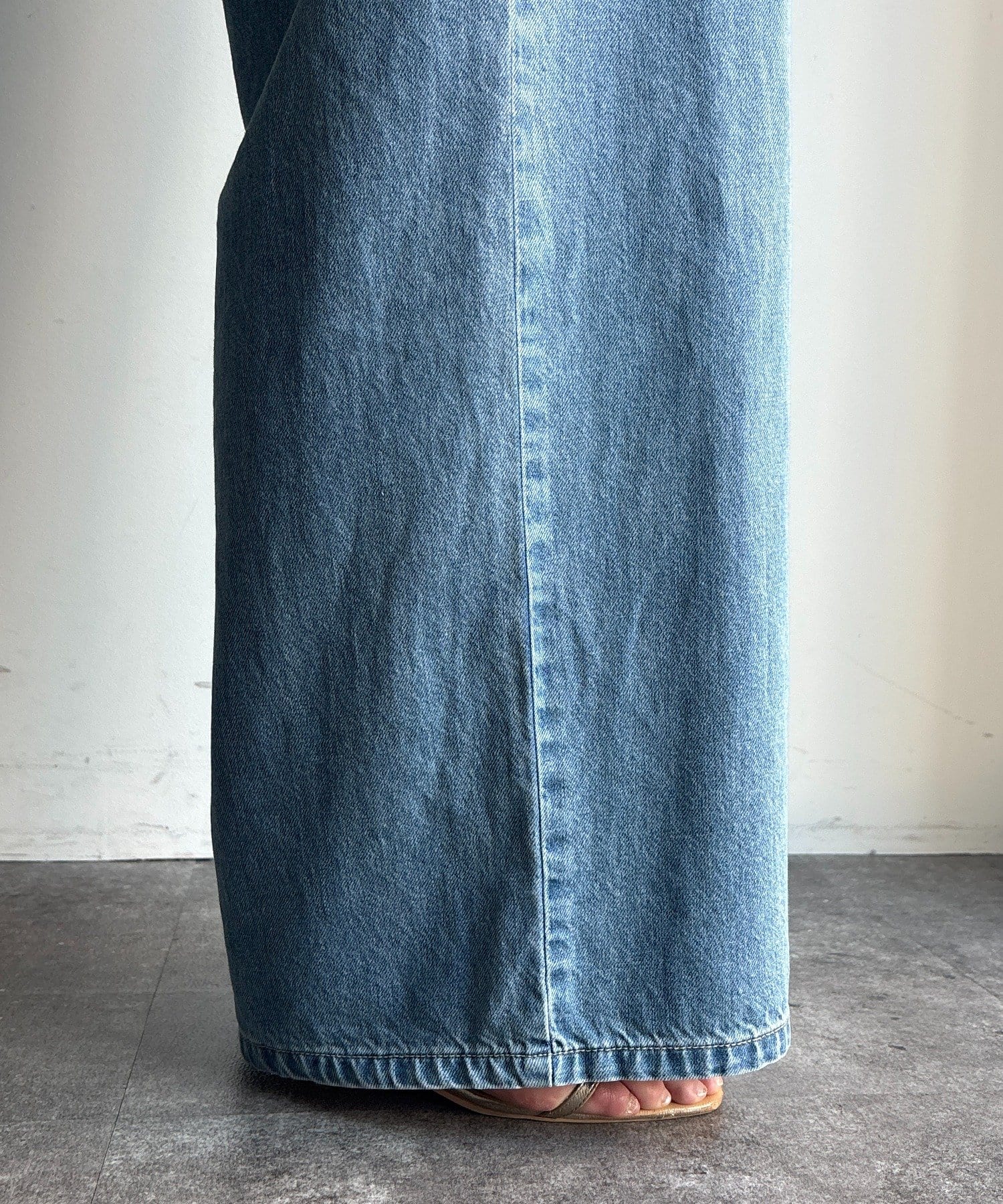 DOUDOU(ドゥドゥ) ウエスト折り返しギャザーデニム