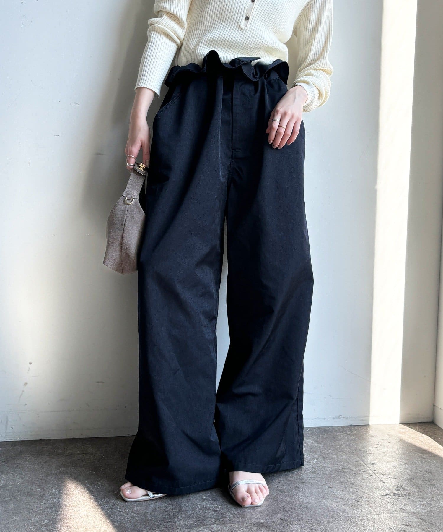 DOUDOU(ドゥドゥ) ウエスト折り返しギャザーパンツ