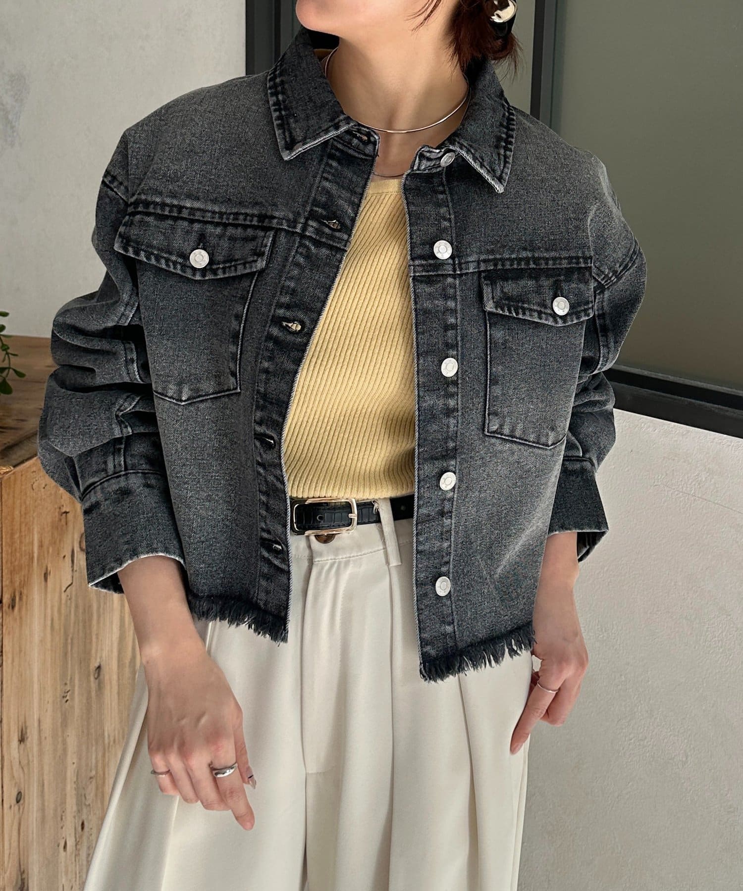 Thevon.(ゼヴォン) 裾フリンジショートGジャン