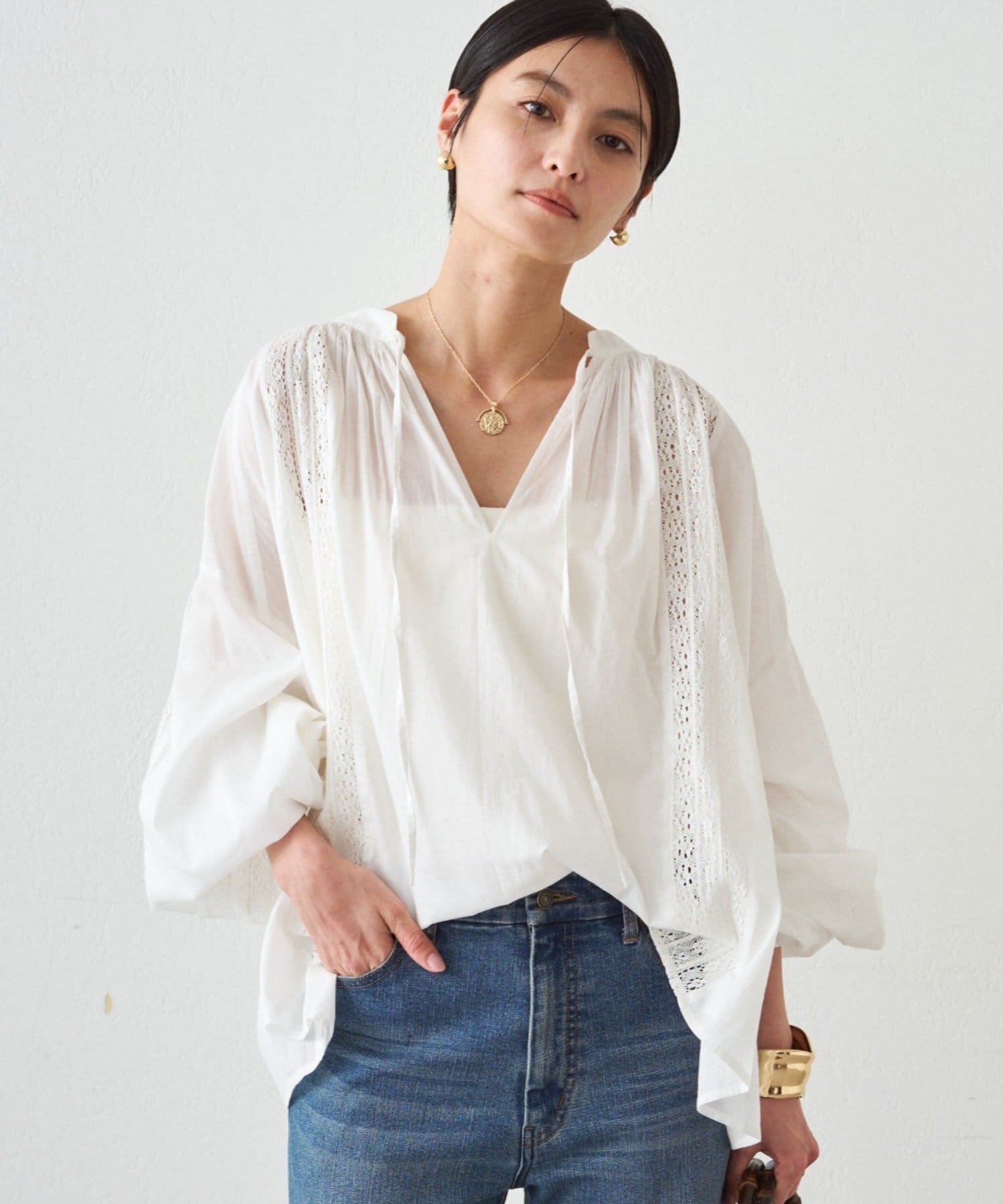 LOUNGEDRESS(ラウンジドレス) 【INDIA】スキッパーレースブラウス