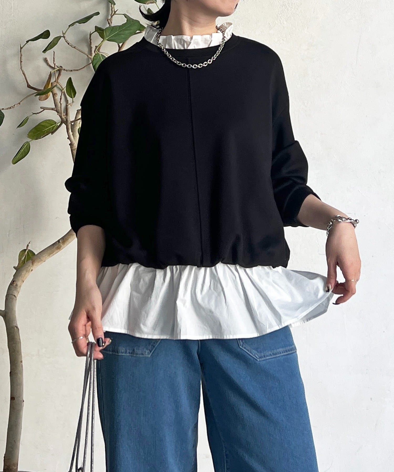 Croisiere(クロジエール) フリルブラウスレイヤード風プルオーバー