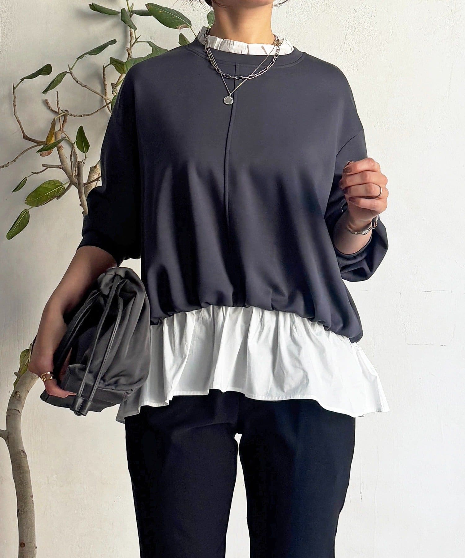 Croisiere(クロジエール) フリルブラウスレイヤード風プルオーバー