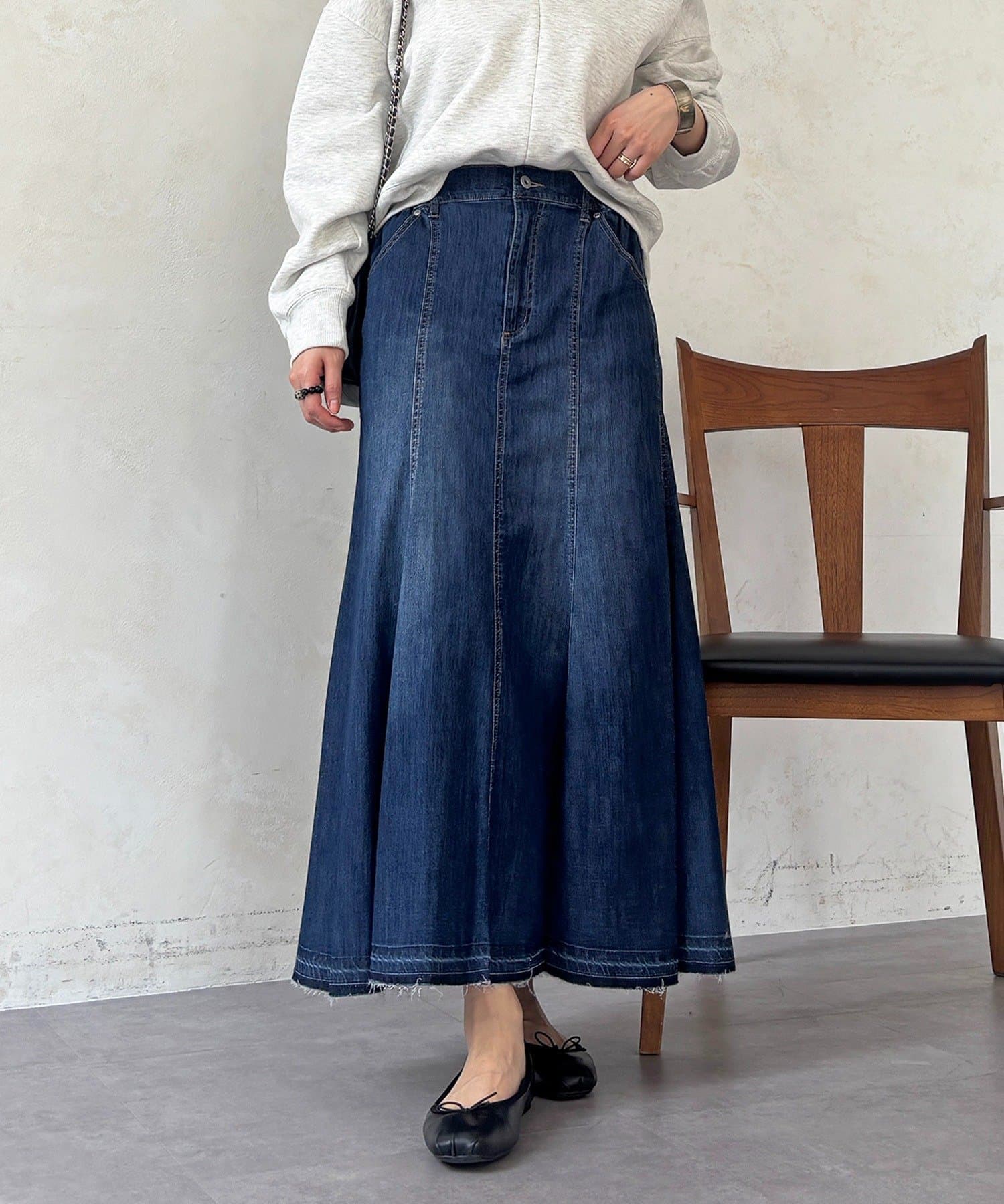 un dix cors(アンディコール) デニムストレッチフレアスカート