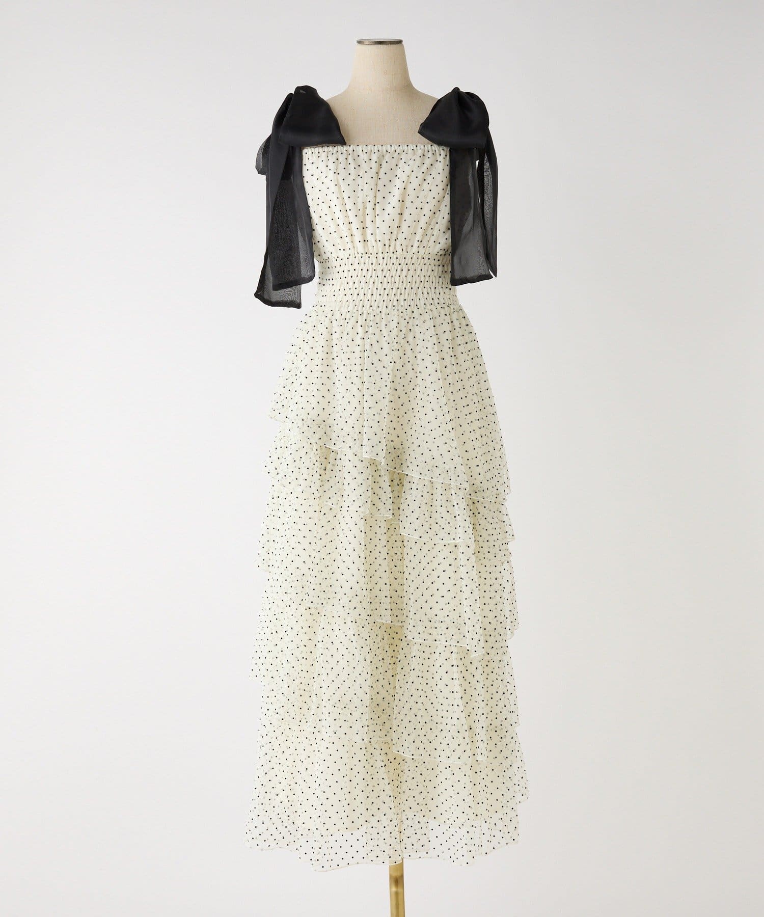 one after another NICE CLAUP(ワンアフターアナザー ナイスクラップ) 【premiumorder】肩リボンティアードワンピース