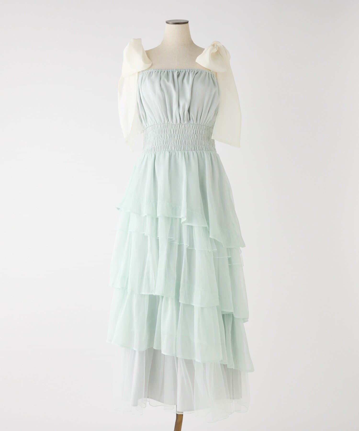 one after another NICE CLAUP(ワンアフターアナザー ナイスクラップ) 【premiumorder】肩リボンティアードワンピース